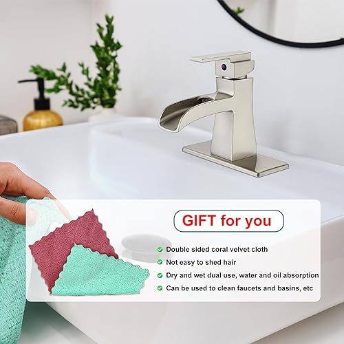 Miniatura 2 de Midanya Grifos de baño en cascada para fregadero de 1 agujero o 3 agujeros, níquel cepillado de una sola manija, grifo de baño negro, grifo de baño