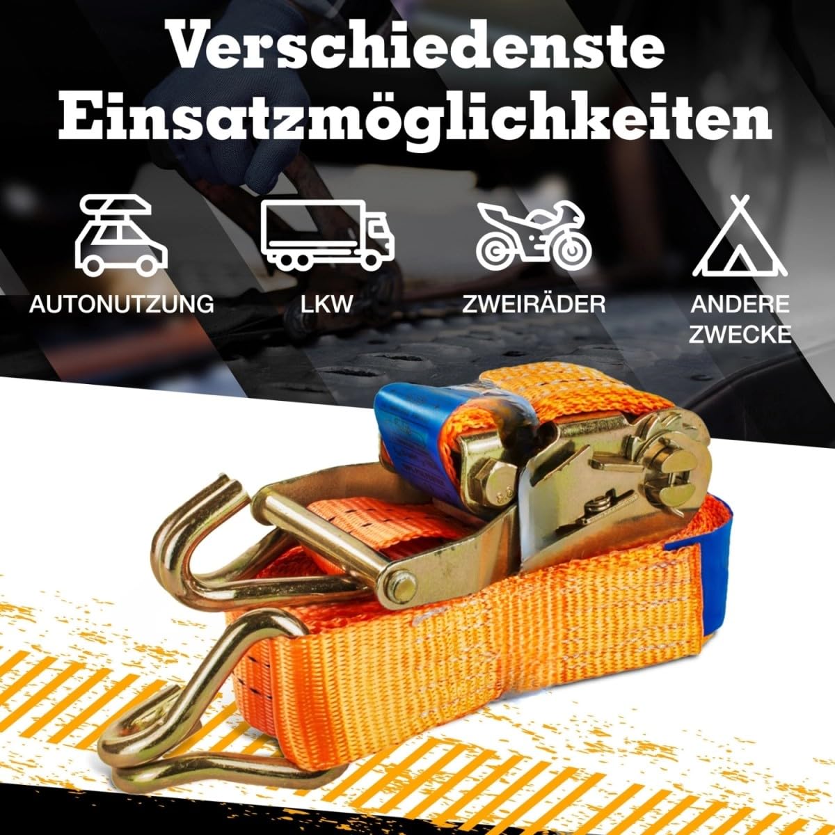 Safetytex Spanngurt 2t mit Ratsche, Zurrgurt 35 mm x 2 m, 2-teilig 10 Stück | Transportgurt mit Ratsche und Spitzhaken, Perfekt für sichere Ladungssicherung an Anhänger, Pkw und Lkw