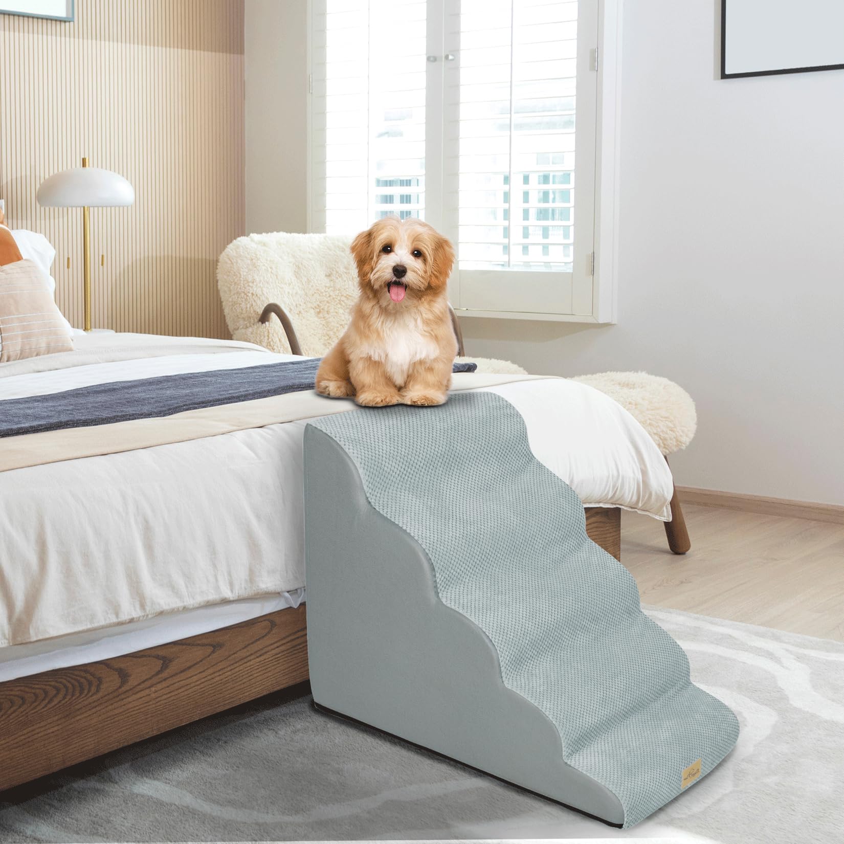 BingoPaw Scala per cani 5 Gradini: Alto 56cm Scaletta per cani Scale Gradini per cane Rampa per Letto Divano Gatto Cuccioli Antiscivolo in Spugna ad Alta Densità Fodera Rimovibile