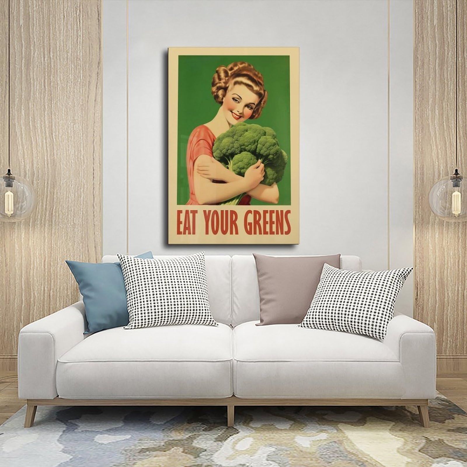 OAHFDF Leinwandposter "Eat Your Greens", Brokkoli, Vintage-Stil, Wandkunst, Dekordruck, Bild Gemälde für Wohnzimmer, Schlafzimmer, Dekoration, 50 x 75 cm