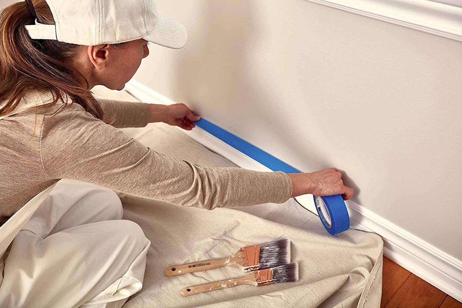 ZUPERIA Lot de 4 bâches en toile canvas pour peinture, protection pour meubles et sols, bâche épaisse polyvalente avec bords doublement cousus, 1 x 3 m