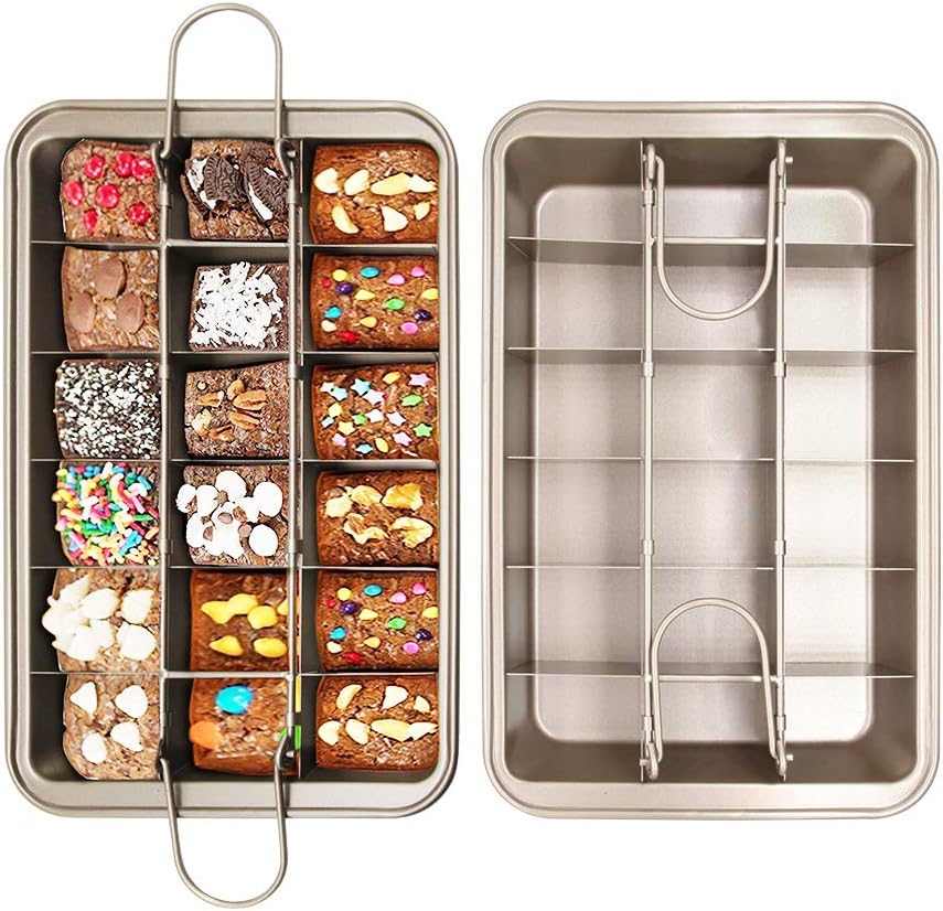 Brownie Pan with Dividers,18 Pre-Slice Non Stick Coated Brownie Baking Tray,BPA Free Carbon Steel Bakeware,Microwave & Oven Safe