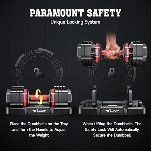 Miniatura 4 de Mancuernas ajustables de 110 libras con bandeja de 15 a 55 libras, mancuernas ajustables para equipo de ejercicio en casa y gimnasio