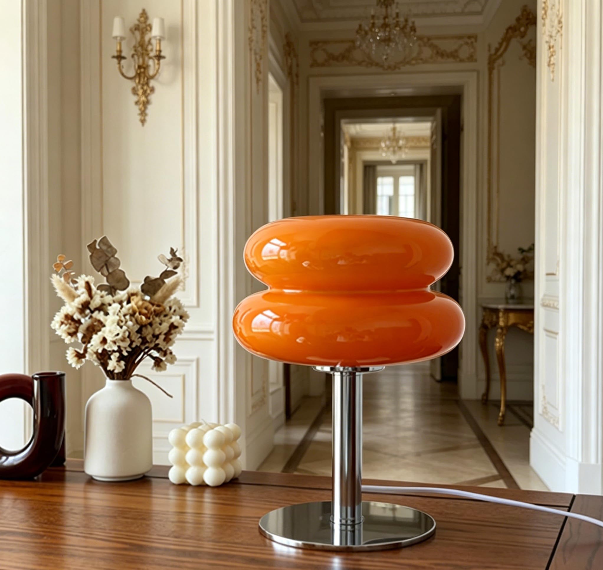 Topyond Tischlampe Orange, Eierkuchen Tischlampe, Energieeffizienz | Weiches Licht, USB Glas Klein Nachtlampe, Schlafzimmer Tischlampen, Niedliche Donut Lamp (Orange)