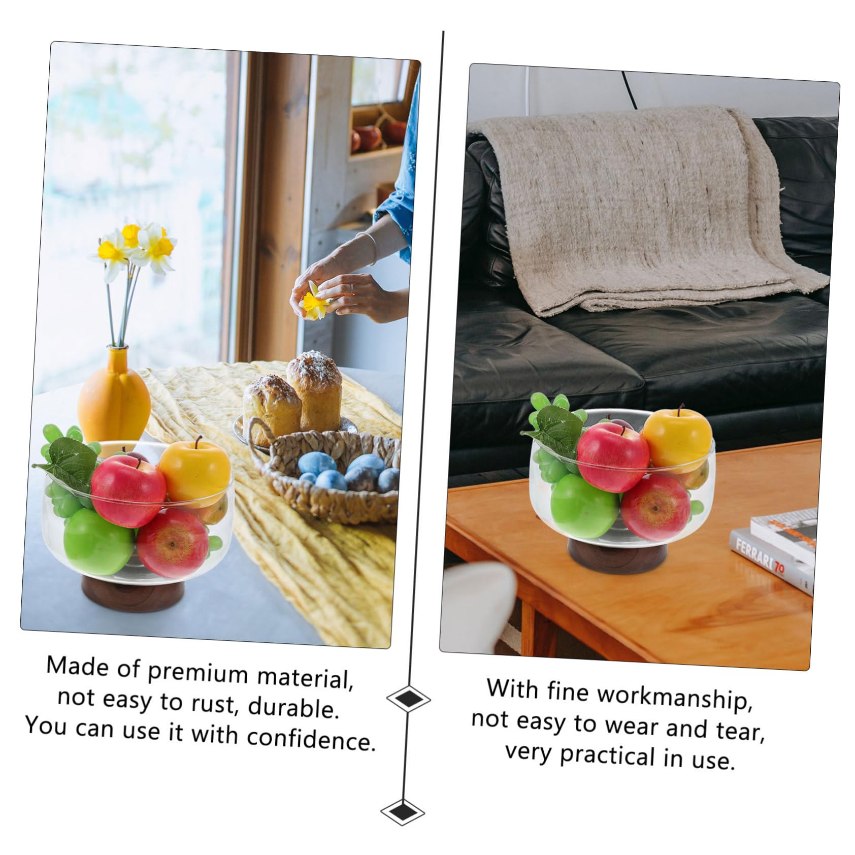 Didiseaon Frutero Transparente de Vidrio y Madera, 3500ml, Alto | Acabado Fino, Uso Multifunción, 3500ml de Capacidad, Pieza para Fruta y Refrigerios