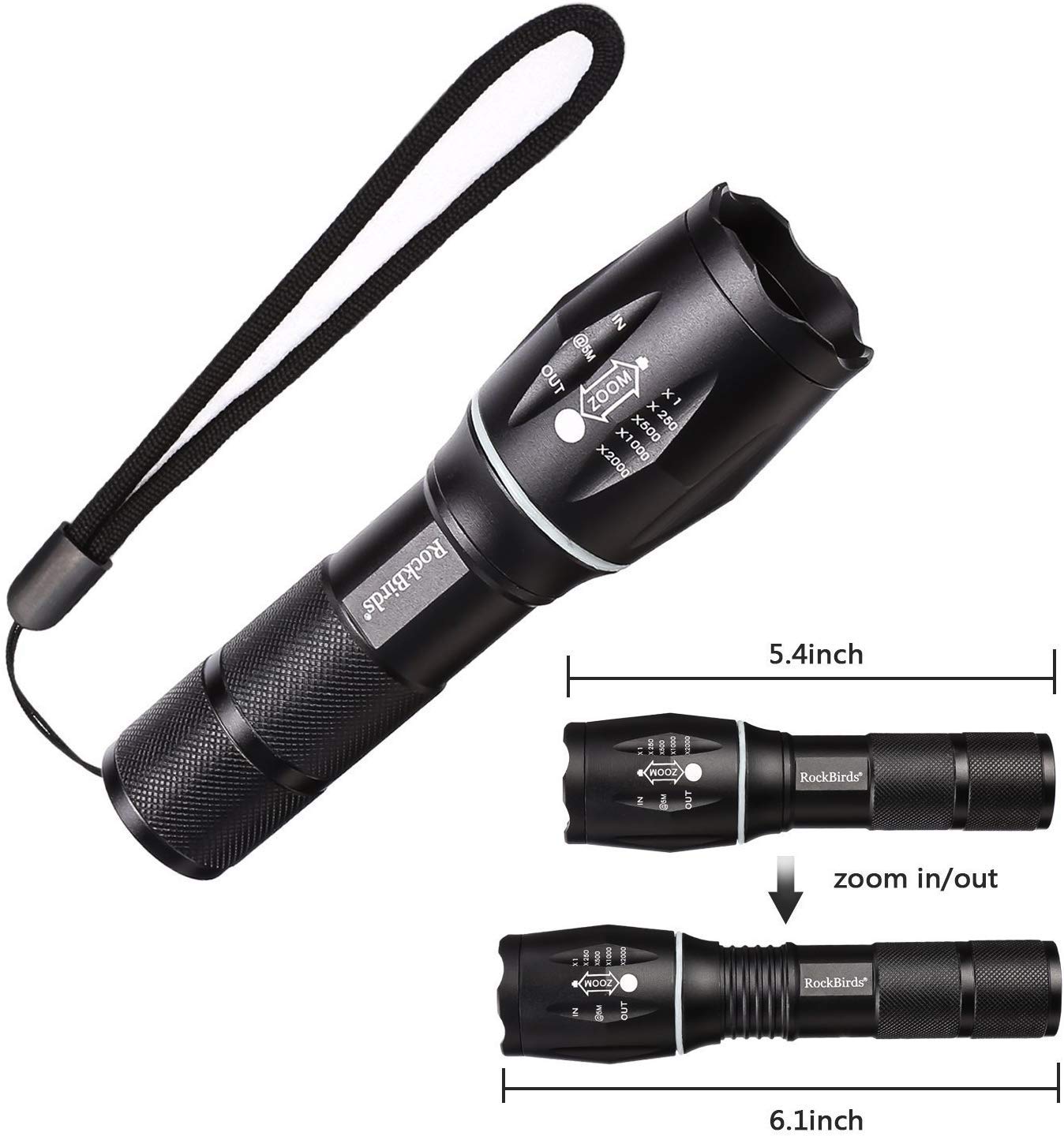 Buy LED Tactical Flashlight, ROCKBIRDS High Lumen Handheld Light with 5