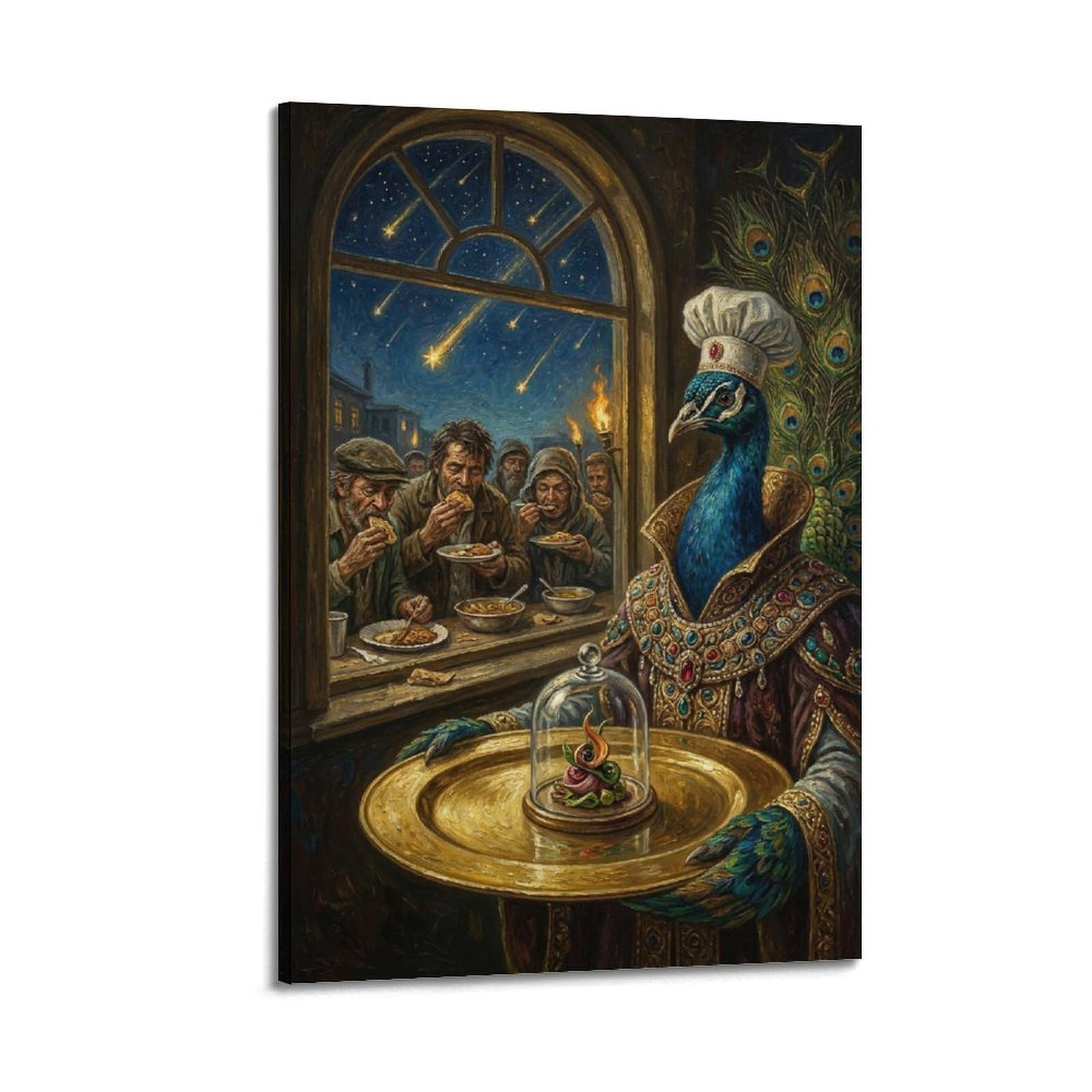 XKUGA Surreal Vintage Animal Poster Peacock Vanity Dinner Satire Modern Decorative Canvas Prints - Ideal Wall Art for Family, Man Cave, Game Room, Boys & Girls Bedroom 16x24inch(40x60cm)