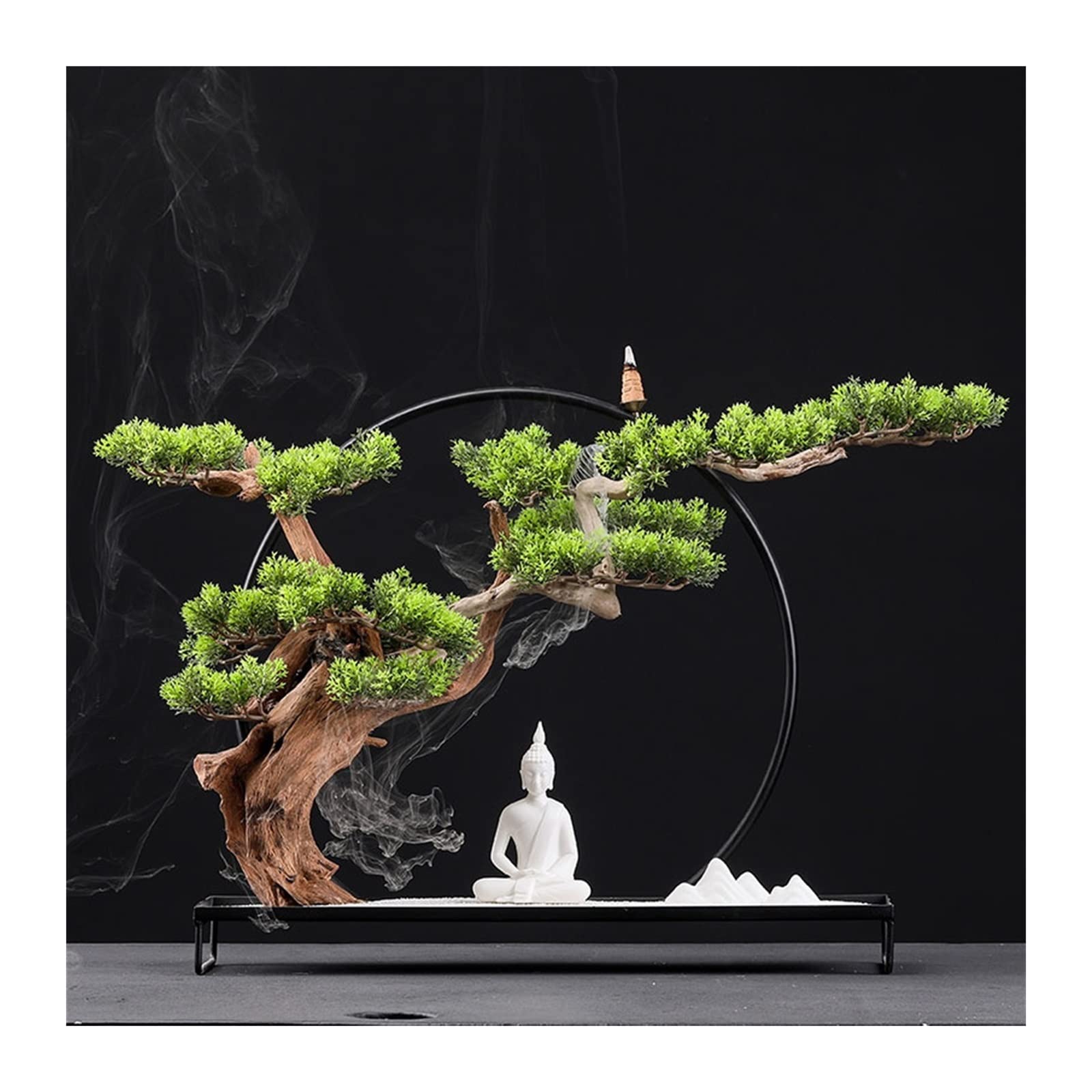 HCZKIUJY Artificial Plants Artificial Plants Zen Bonsai Tree Artificial Potted Plant Decoration Ceramic Little Monk Statue for Indoor/Outdoor Home Office Decor Fake Plants Decor (C)