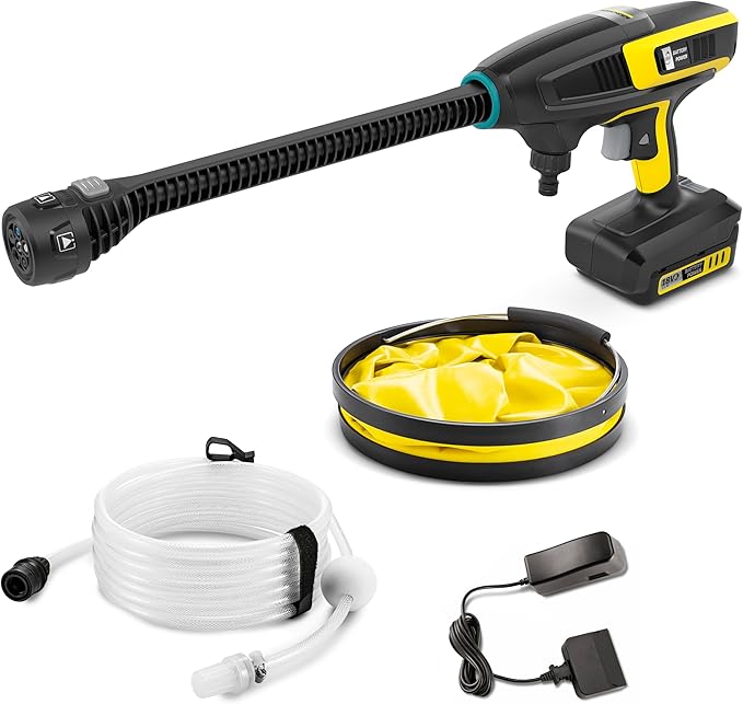 Kärcher KHB 6 Plus - Pulitore a pressione a batteria da 18 V, con batteria e caricatore rapido, pressione 24 bar, 5 in 1 Multi Jet, attacco per tubo da giardino A3/4", serbatoio dell'acqua pieghevole
Visita lo Store di Kärcher