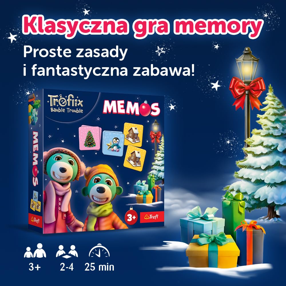 Trefl - The Treflik Family: Treflix Bauble Trouble, Memos - Gra Pamięciowa dla Maluchów, Memory z Bohaterami Bajki Trefliki Ratują Święta, dla Dzieci od 3 lat