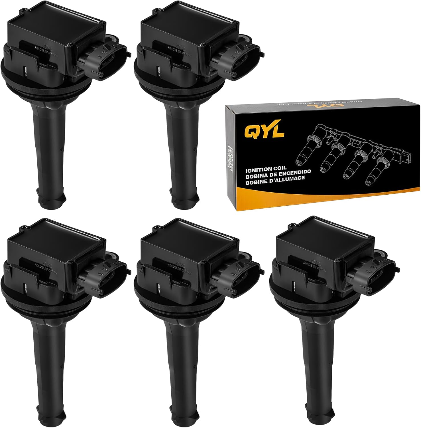 QYL Set of 5 Ignition Coils Pack Replacement for Volvo V70 C70 S60 S70 XC70 XC90 L5 2.3L 2.4L 2.5L C1258 UF341 UF-341