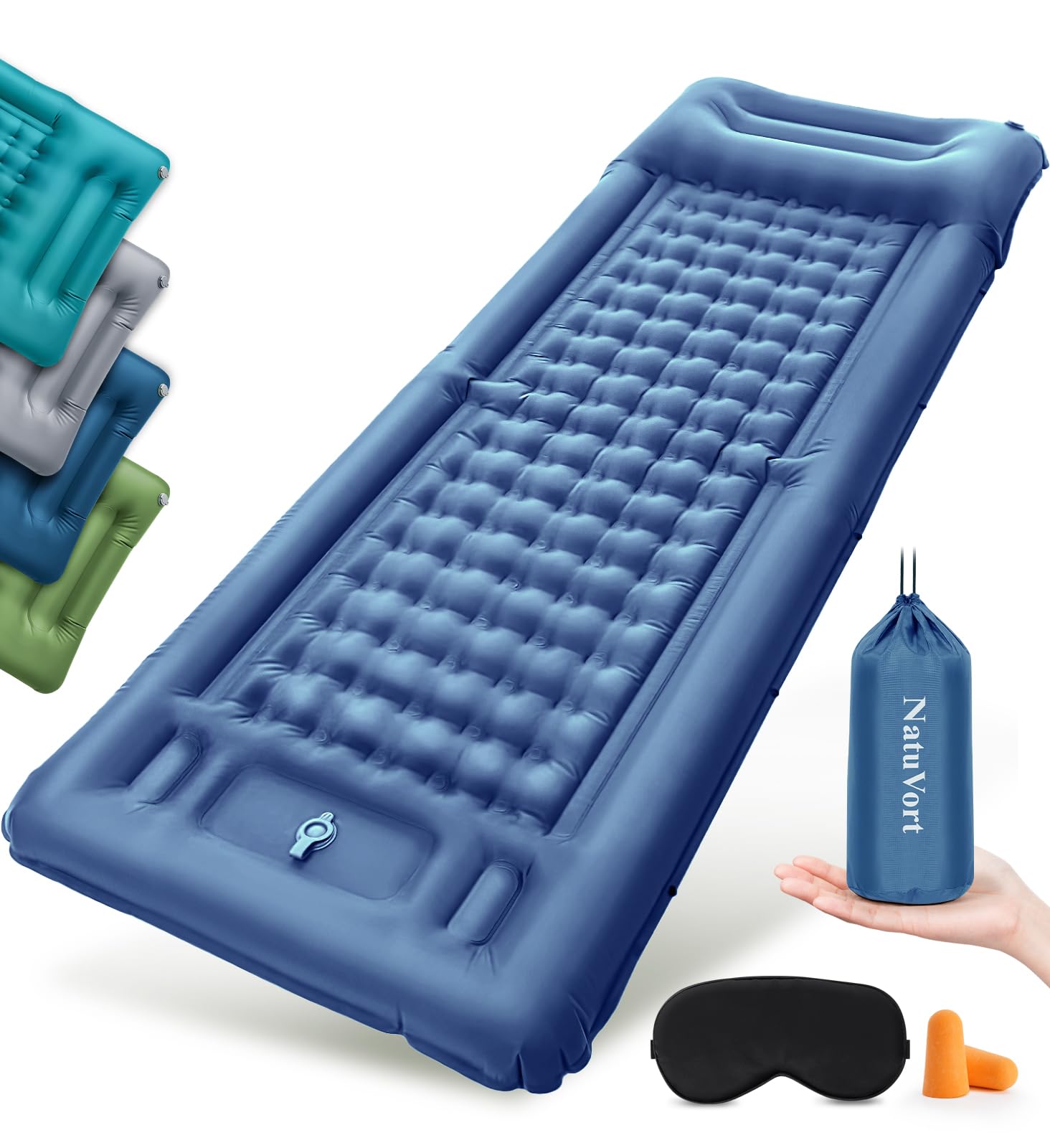 NatuVort Luftmatratze Camping Matratze 12CM mit Fußpumpe Isomatte Camping mit Integrierten Kopfkissen für Campin g, Wandern, Strand, Picknick