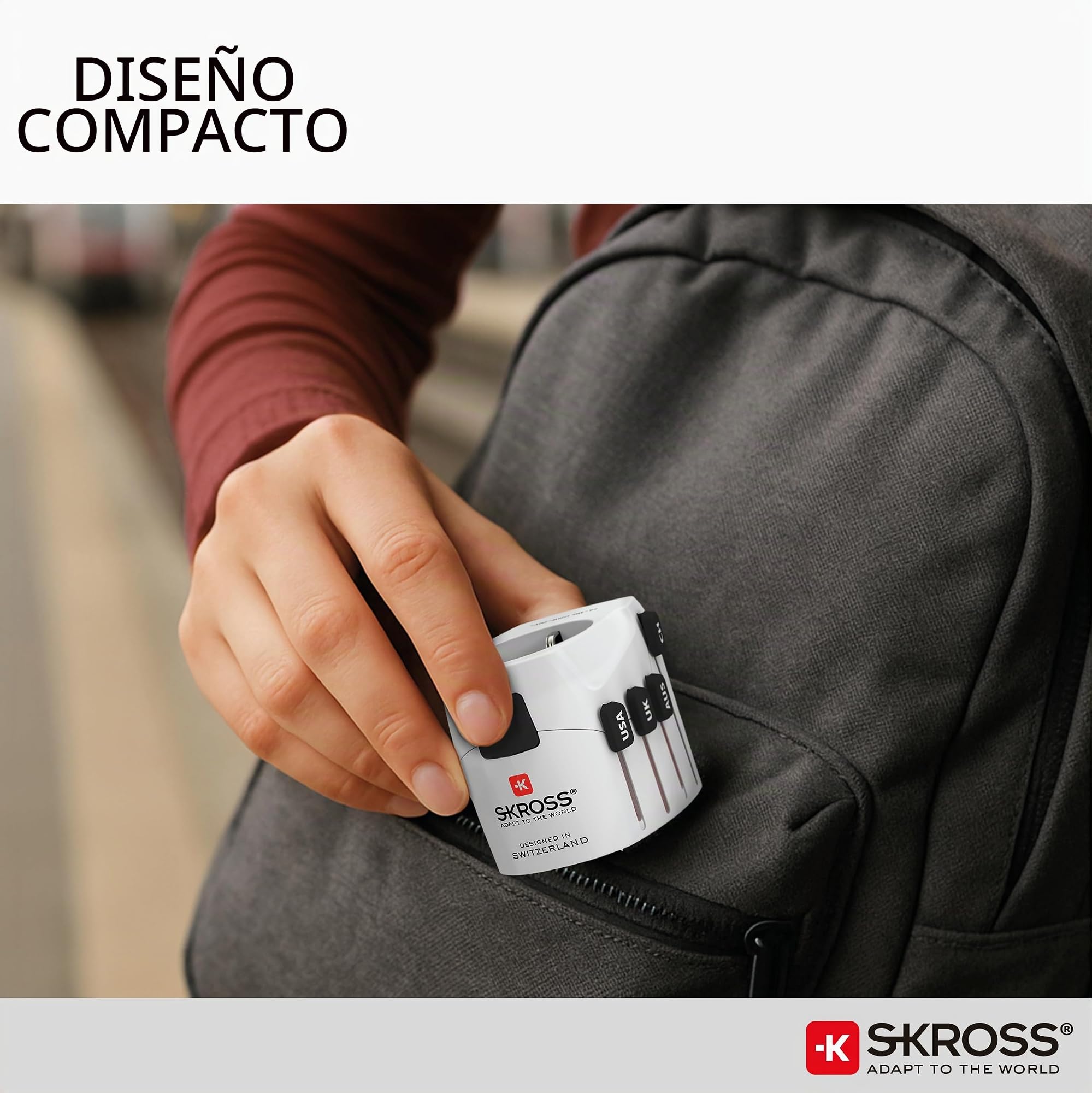 SKROSS - 1.302539 - Mundo Pro 2 en 1 - Adaptador de Viaje Universal para Todo el Mundo - Voltaje y Potencia: 100 V–700 W / 250 V–1750 W - Toma USB de 2,4 A - Protección contra Descargas Eléctricas