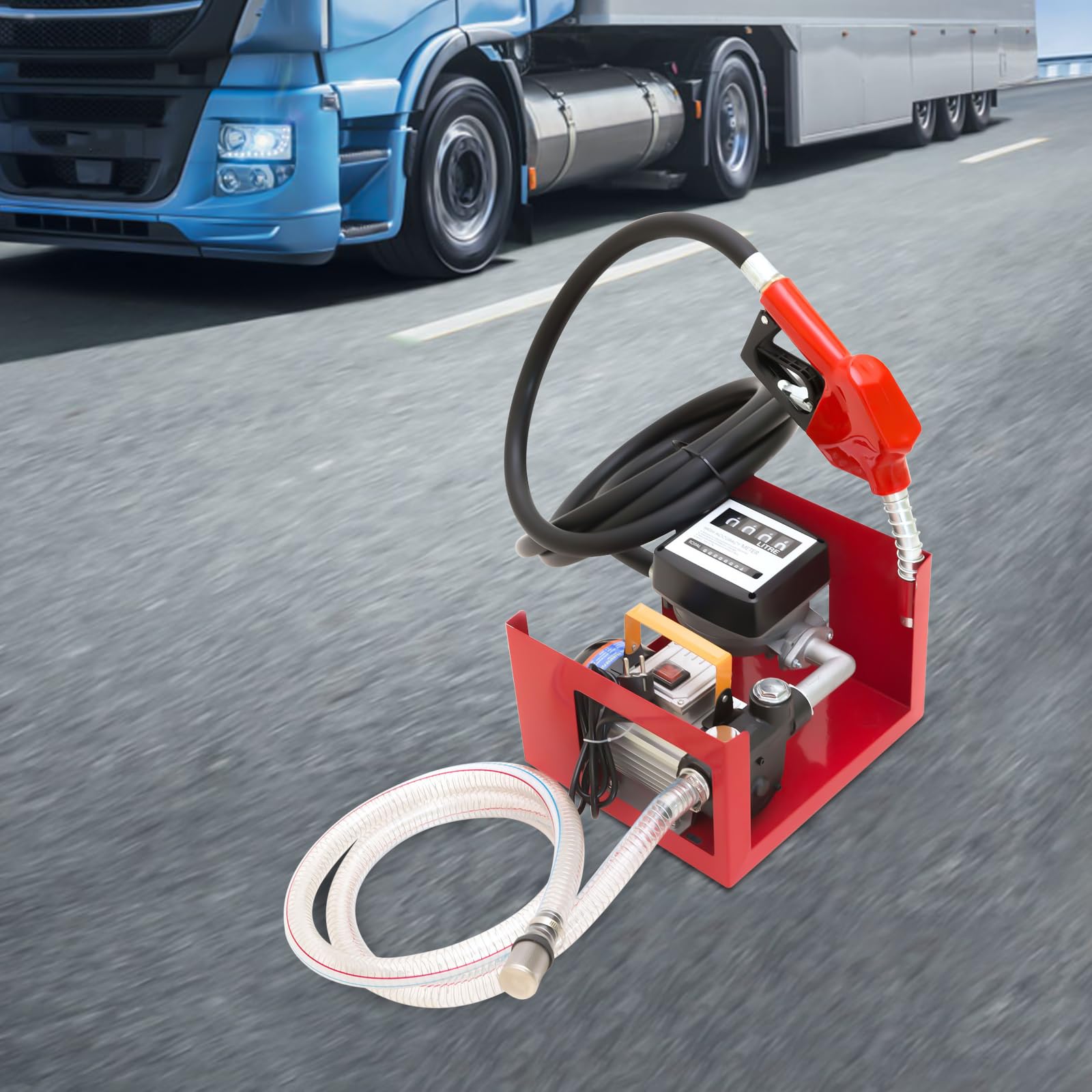 Pompe Diesel Automatique 220V, Pompe Diesel Électrique 550W 60 Litres par Minute, Tuyau D'entrée en Silicone, Pompe à Carburant Électrique avec Compteur Zalydala