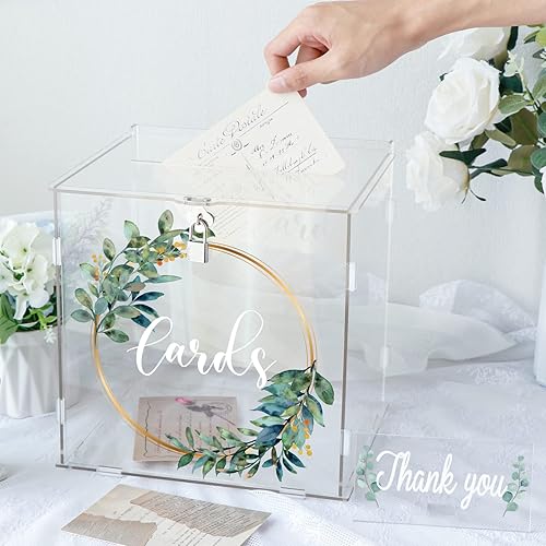 Miniatura 5 de Caja de Tarjetas de Boda de Acrílico OurWarm con Cerradura, Caja de Tarjetas de Regalo DIY para Recepción de Boda con Ranura, Caja de Tarjetas de