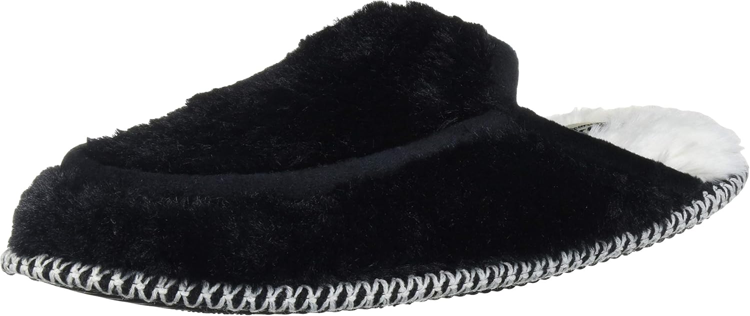 Dearfoams Women's Pile Scuff w Velour Trim Slipper, Black Solid, Medium Standard US Width US