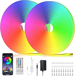 32.8ft RGB Neon LED Rope Lights, Music Sync Neon Lights with Remote APP Multi Color Changing Flexible Neon Rope Lights 12V Indoor Outdoor Waterproof DIY Multicolor LED Rope Light for Bedroom