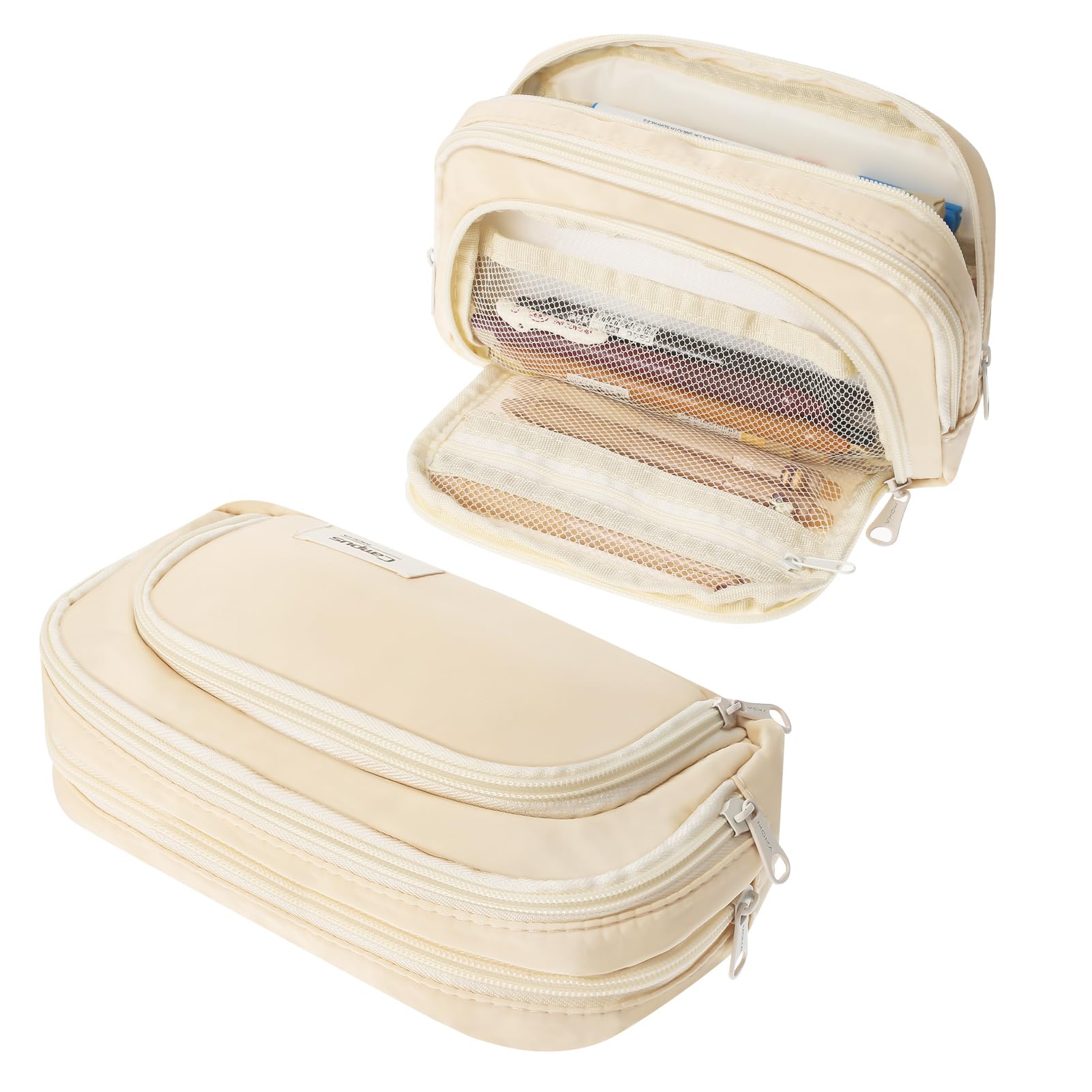 KATIMI Pencil Case Large Capacity, Big Pencil Case with 3 Compartments & 2 Protractors