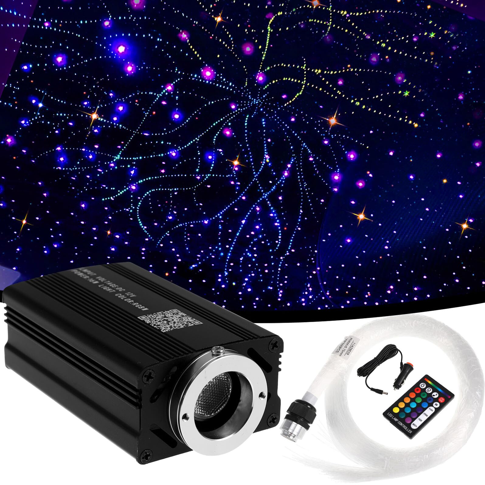SOLUSTRE Kit De Luces Interiores De Coche Fibra Óptica 500 Piezas, Sistema Iluminación Techo Led Multicolor, Compatible Automóviles, Decoración Ambiental para Uso Nocturno, Piezas Abs y Aluminio