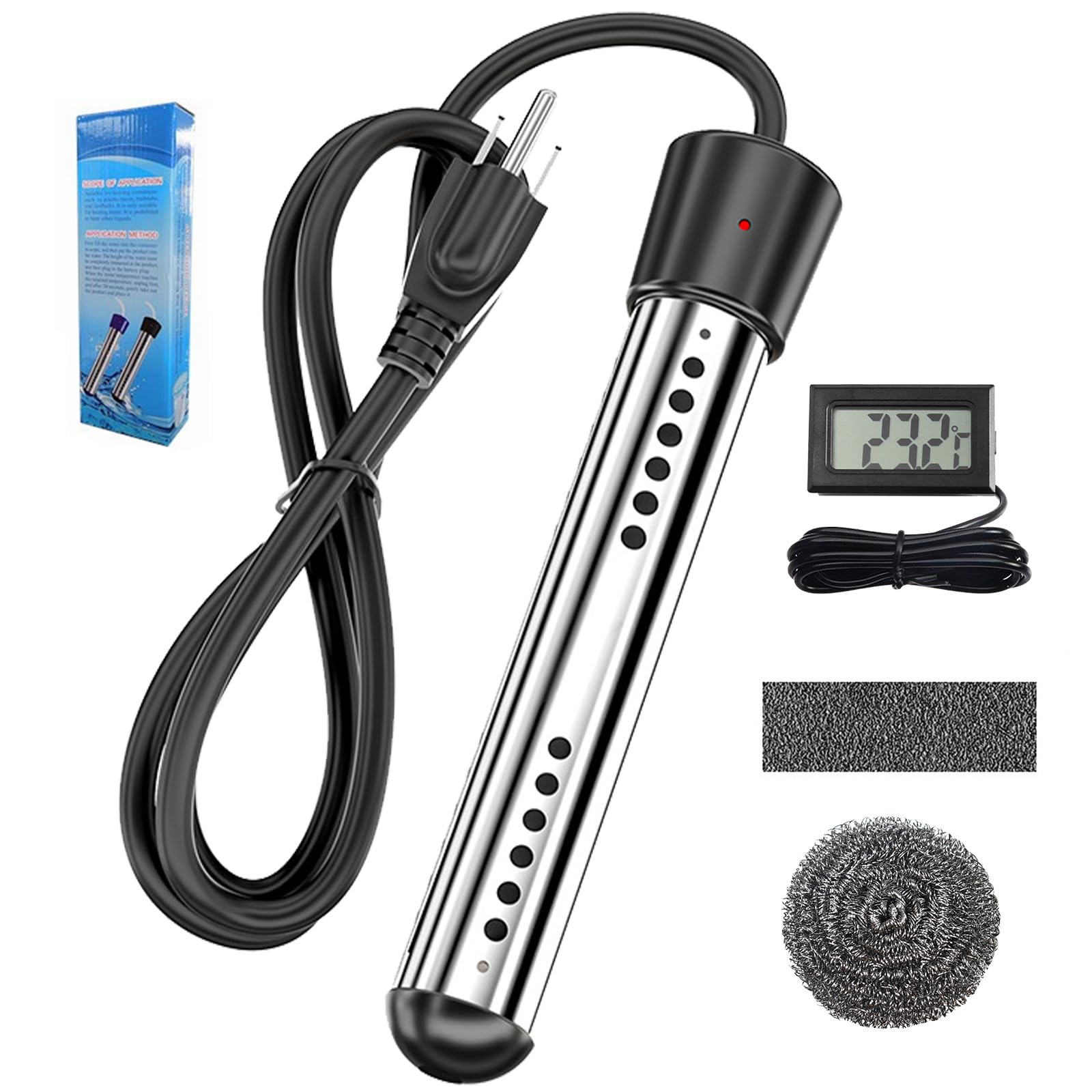 Immersion Water Heater, Electric Submersible Water Trough Heater 304  Stainless Steel Anti-scalding Bucket Heater u0026 Tub Hot Water Portable Heater  with Digital LCD Thermometer(Black) - Amazon.com