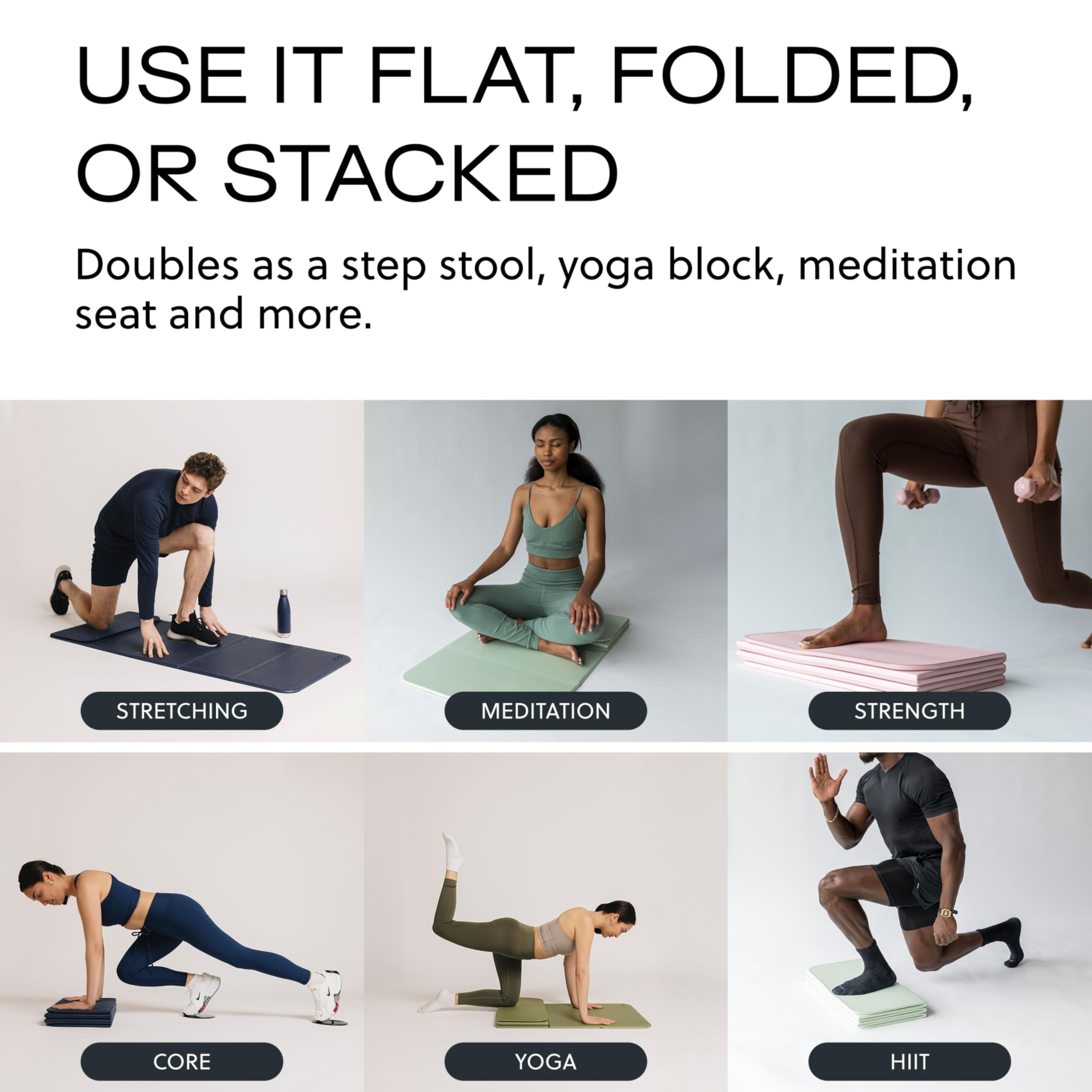 Stakt Esterilla plegable multiusos para fitness y yoga, esterilla de entrenamiento con superficie antideslizante, portátil y ligera, para estudio o uso doméstico