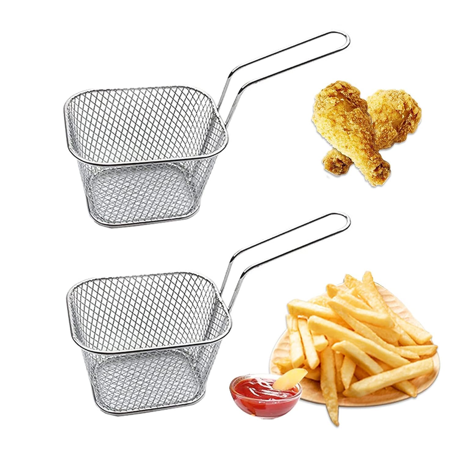 Rasikvar Stainless Steel French Fries Basket, Potatoes Chips & Chicken Mini Square Fried Mesh Food Stainer, Suitable for Kitchen Restaurant Party Barbecue Strainer Baskets (2) (B0CF9WJNY8) Amazon Price History, Amazon Price Tracker