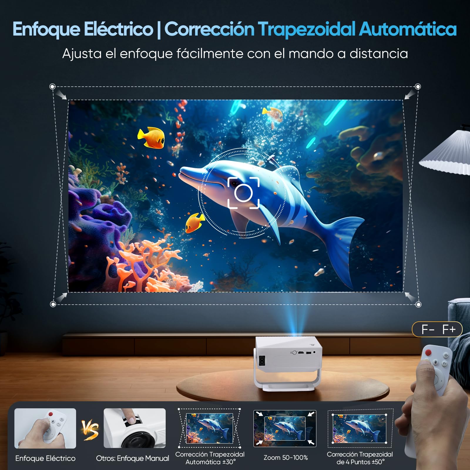 Upgraded 2026 Proyector ZDK Mini Portátil con Android TV, 270ANSI, Full HD 1080p Soporta 4K, WiFi 6 y Bluetooth 5.4, Corrección Trapezoidal Automática, Compatible con Móvil, PC, para Cine en Casa