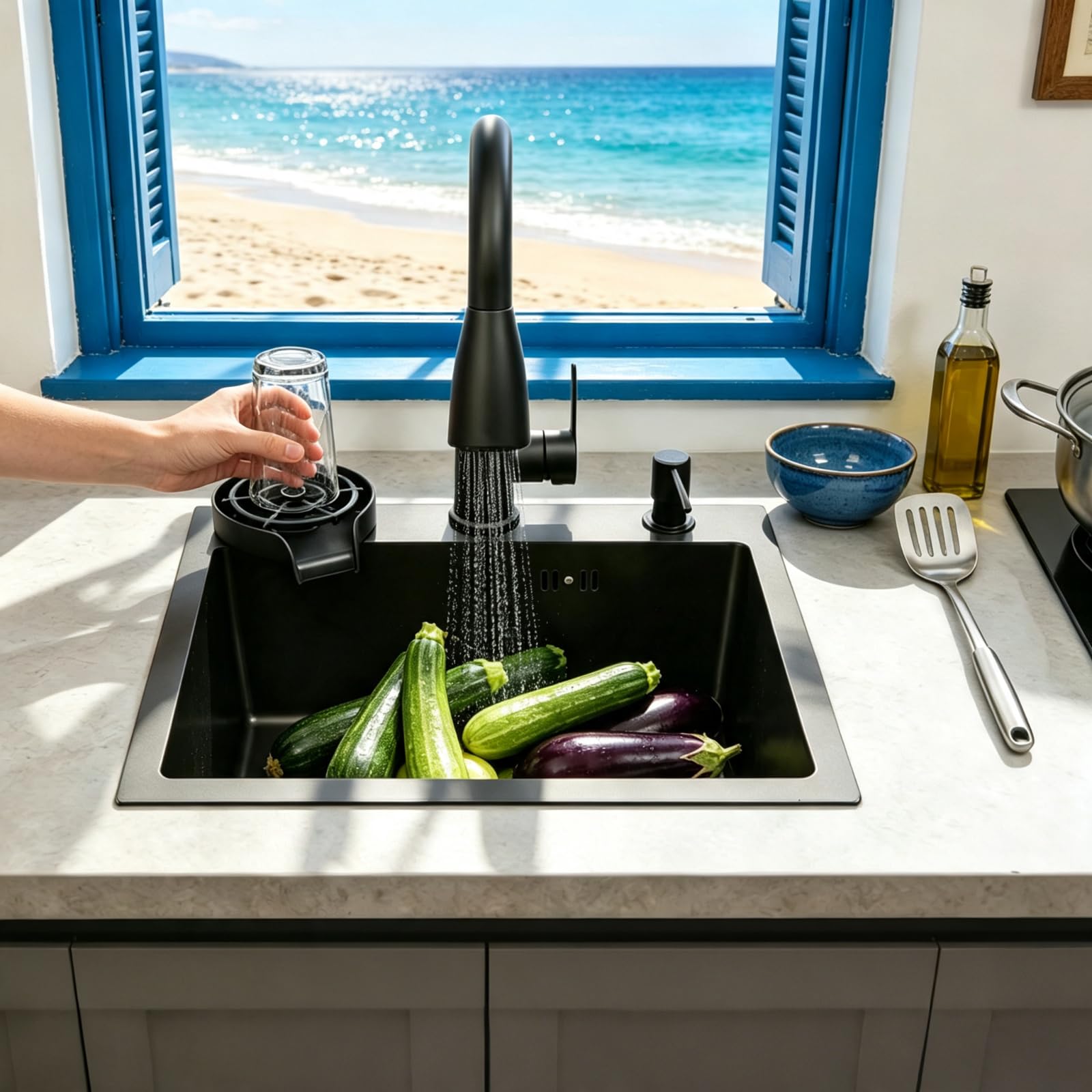 Edelstahl Küchenspüle mit Wasserhahn Gläserspüler Komplettset