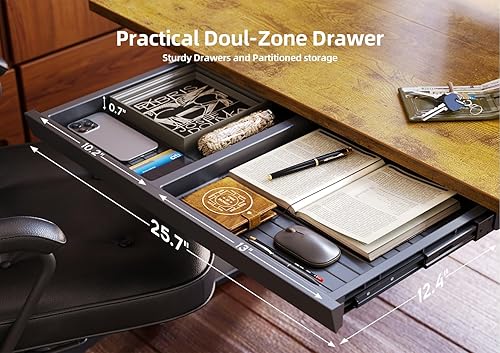 Miniatura 4 de Claiks Escritorio de pie con cajones, 55 x 24 pulgadas, altura ajustable, eléctrico, estación de trabajo, para computadora, color marrón rústico