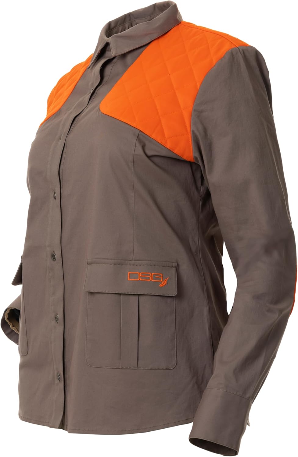 DSG Outerwear Women's Upland Button Down Hunting Shirt | Blaze Orange, Quilted Shoulder & Elbow Pads
