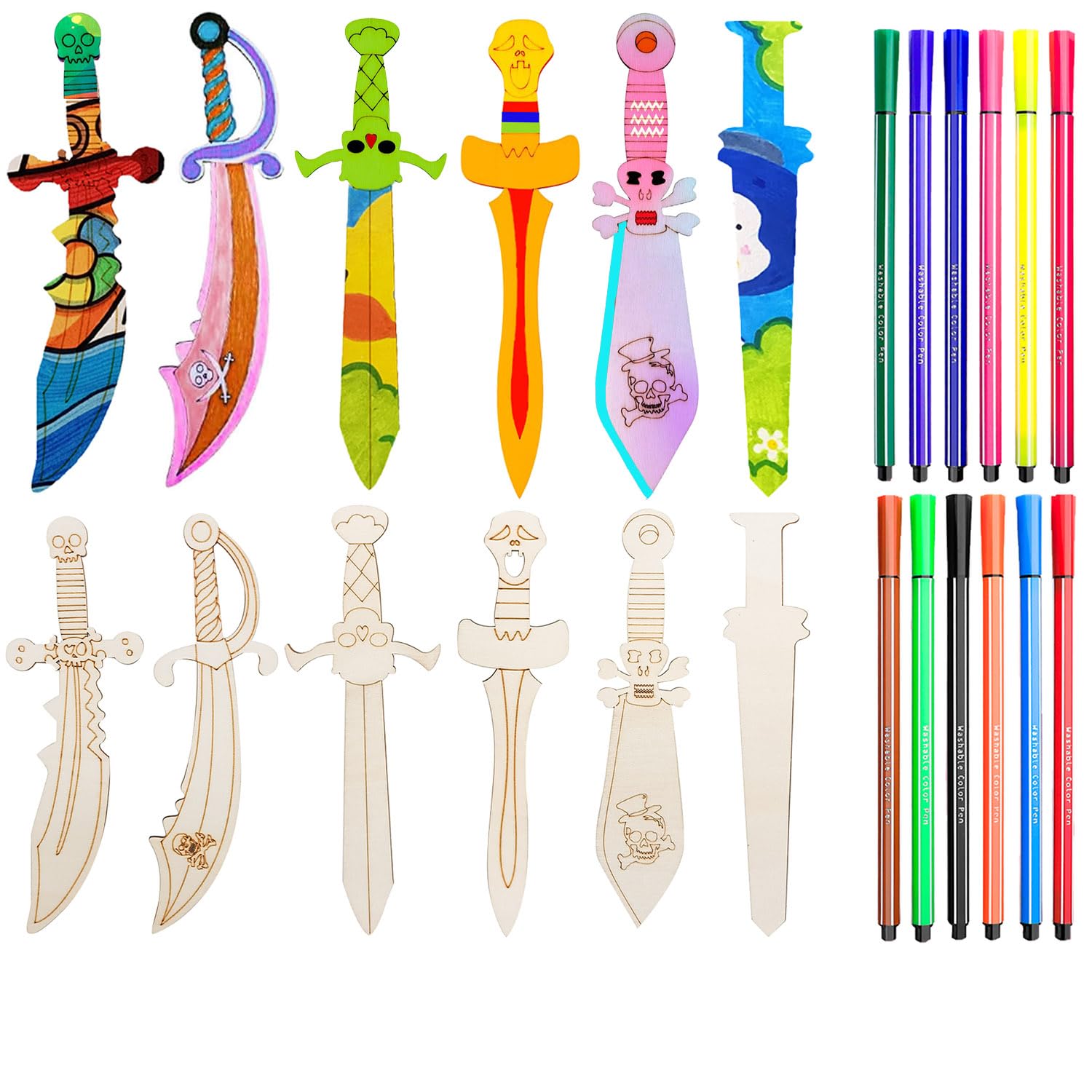 Altaroo 12 Stück Holzschwerter Kinder - Piratenschwerter Zum Bemalen