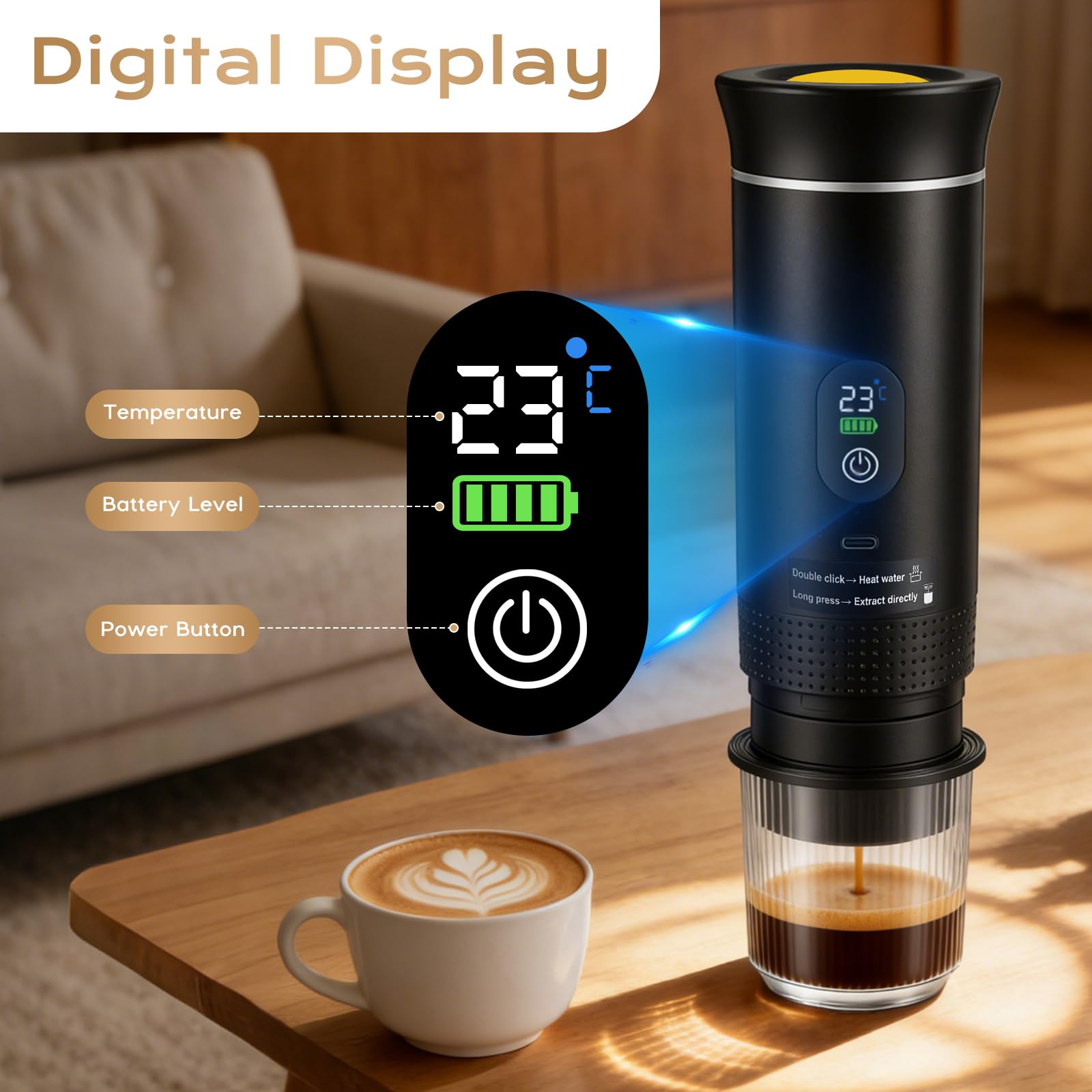 Macchina Caffè Portatile 20 Bar, 3 IN 1 Macchina Espresso Portatile Compatibile con Capsule Piccole/Grandi e Caffè Macinato, Auto-Riscaldamento, Caffettiera Portatile per Viaggi Campeggio Auto