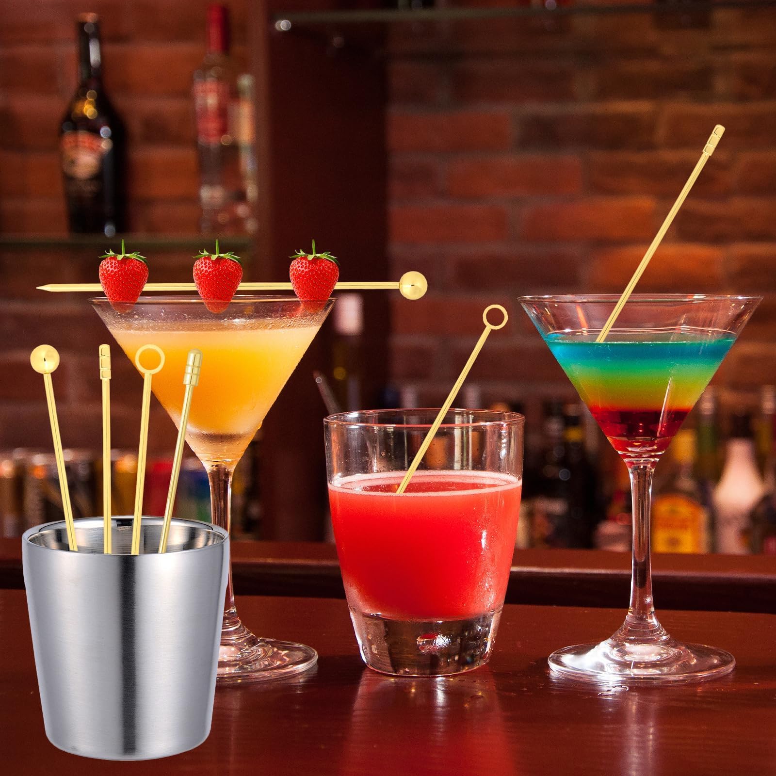 Homestia 16PCS Cocktail Toothpicks Stainless Steel Martini Picks Reusable Metal