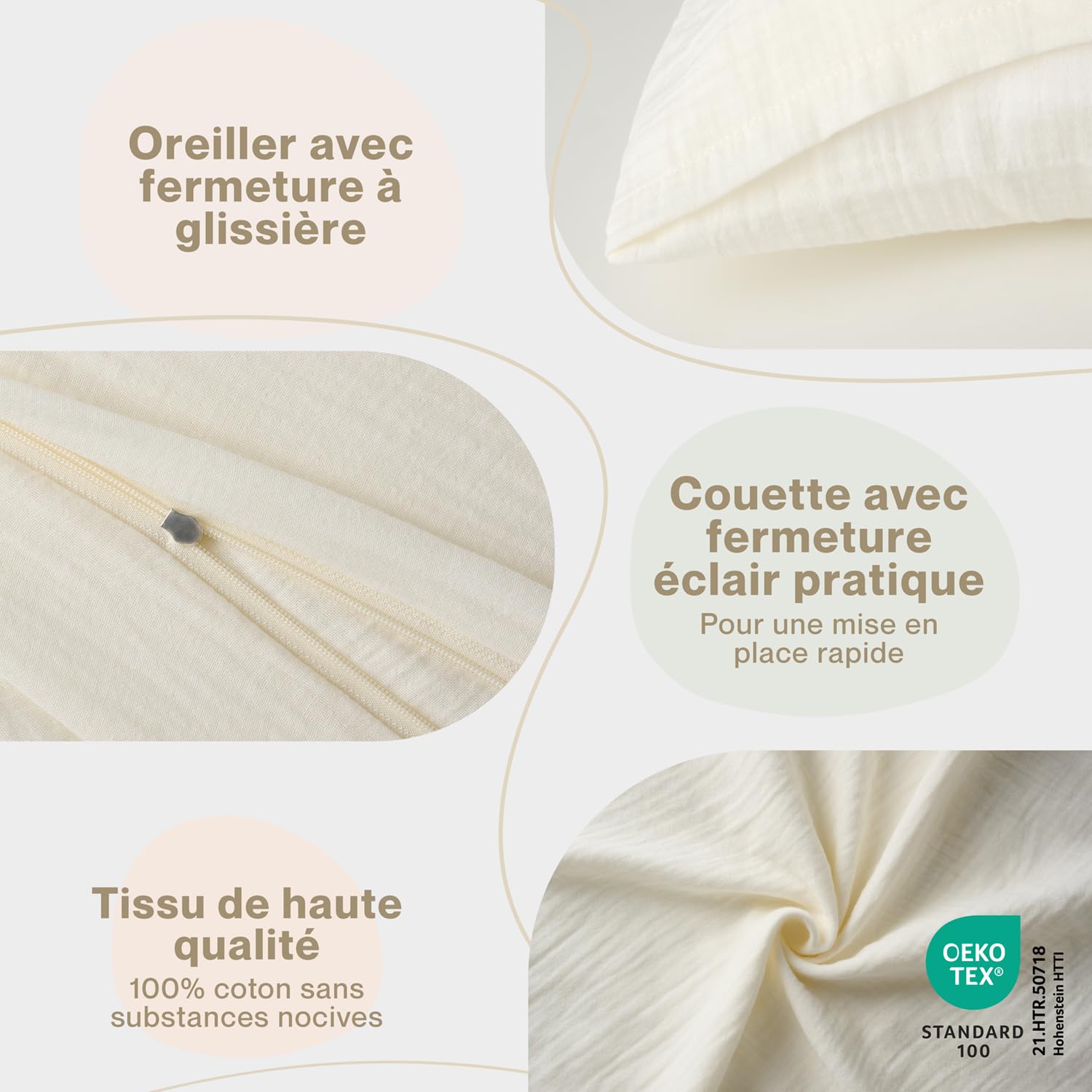 Laleni Linge de lit Enfant 100x135 cm en Coton | Mousseline Oeko-TEX certifié Linge de lit été Vert 40x60 taie d'oreiller