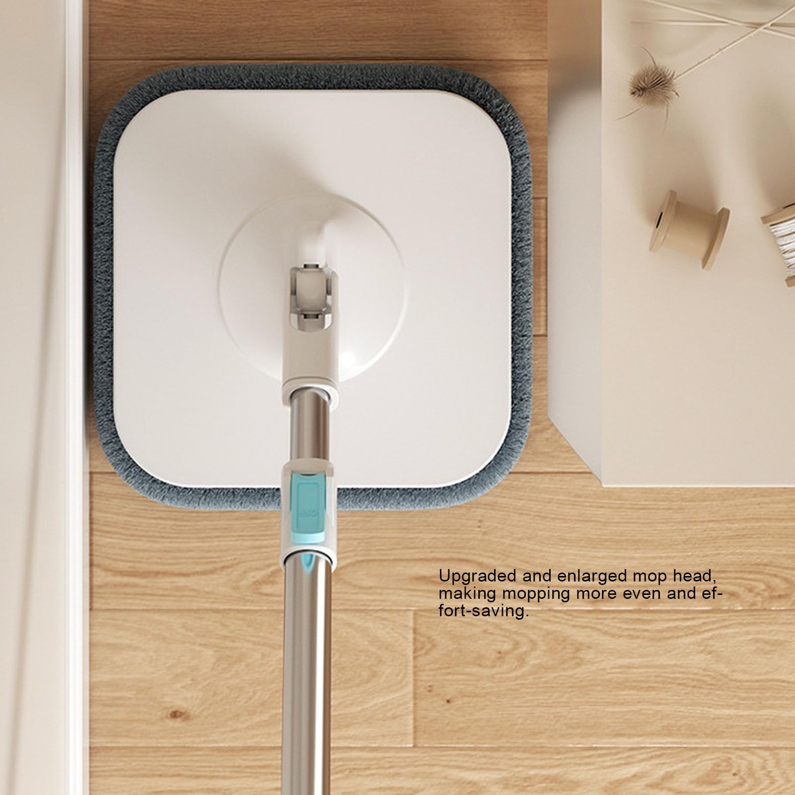 Spin -Mop und Eimer -Set mit Selbstabschließungssystem, Selbstwringende 360 ​​-Grad -rotierende Quadratische Mop -Köpfe für Hartholzfliesen -Marmorböden, Mikrofaserpolster