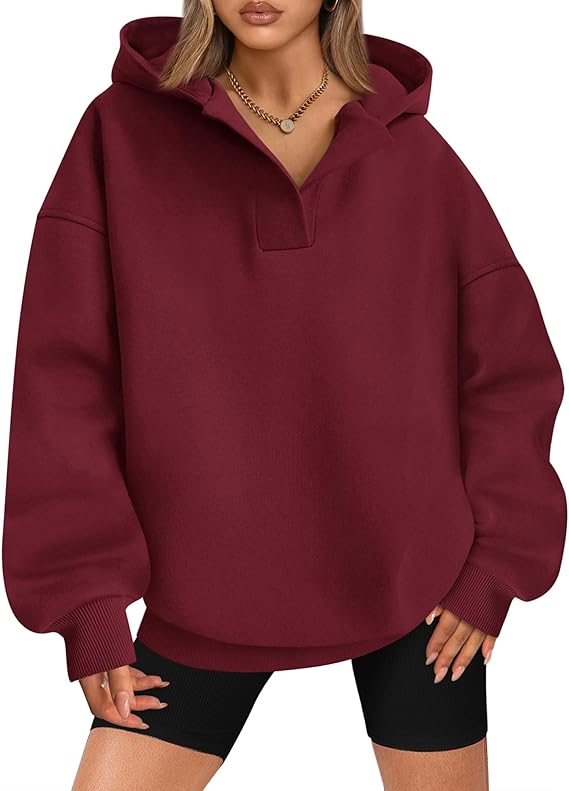 BTFBM Women's Oversized Hoodies Casual Fleece Long Sleeve V Neck Sweatshirts 2025 Trendy Fall Outfits Winter Clothes