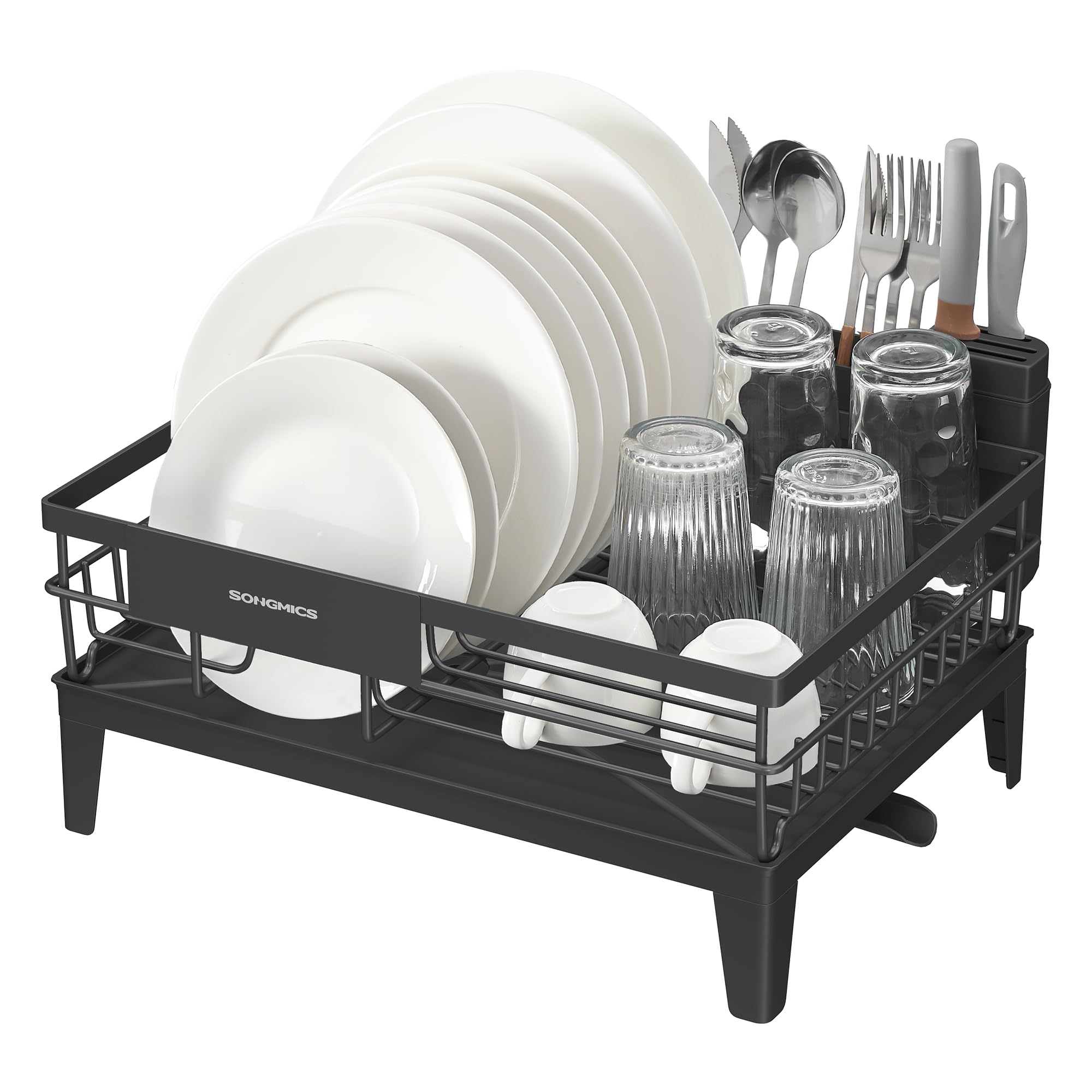SONGMICS Dish Drying Rack with Drainboard, Ink Black