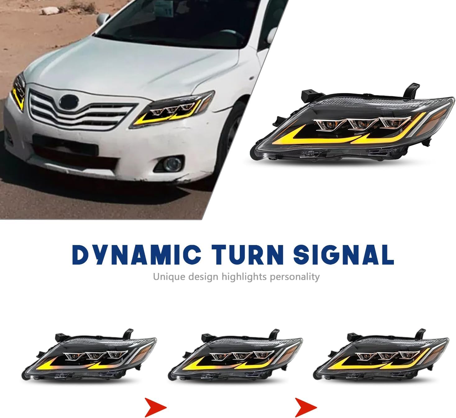 HCmotion Headlights Assembly For 7th Gen(XV50) Toyota Camry 2012 2013 2014 Camry L/LE/XLE/Hybrid LE XLE, Front Lamp With Start up Animation & Sequential Turn Signal 2PCS (V3)