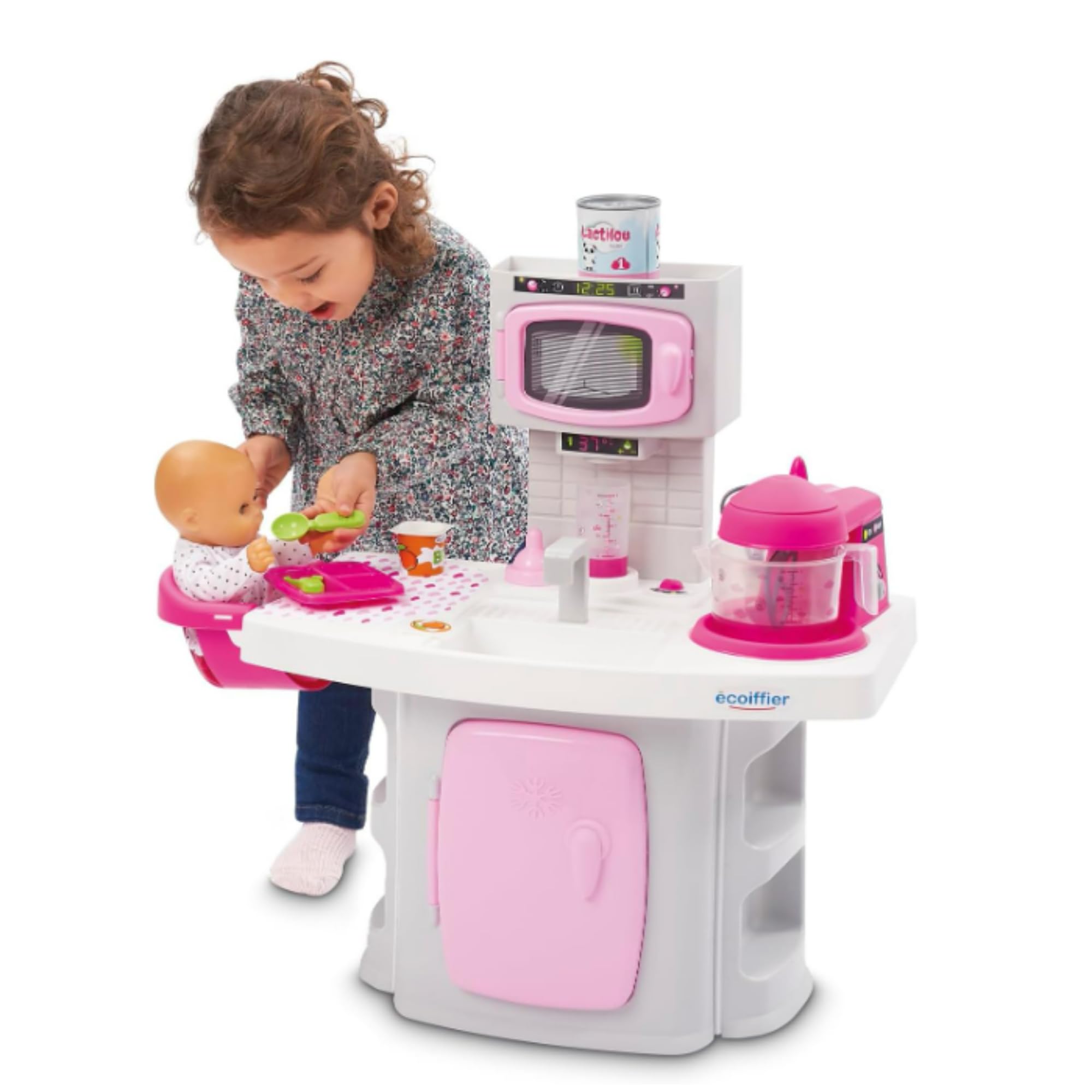 Ecoiffier- Cocina Nursery, Mi Primera Cocina, Incluye Zona para el Cuidado del Muñeco Bebé, 11 Accesorios, Adecuado a Partir de 18 Meses (7600002899)
