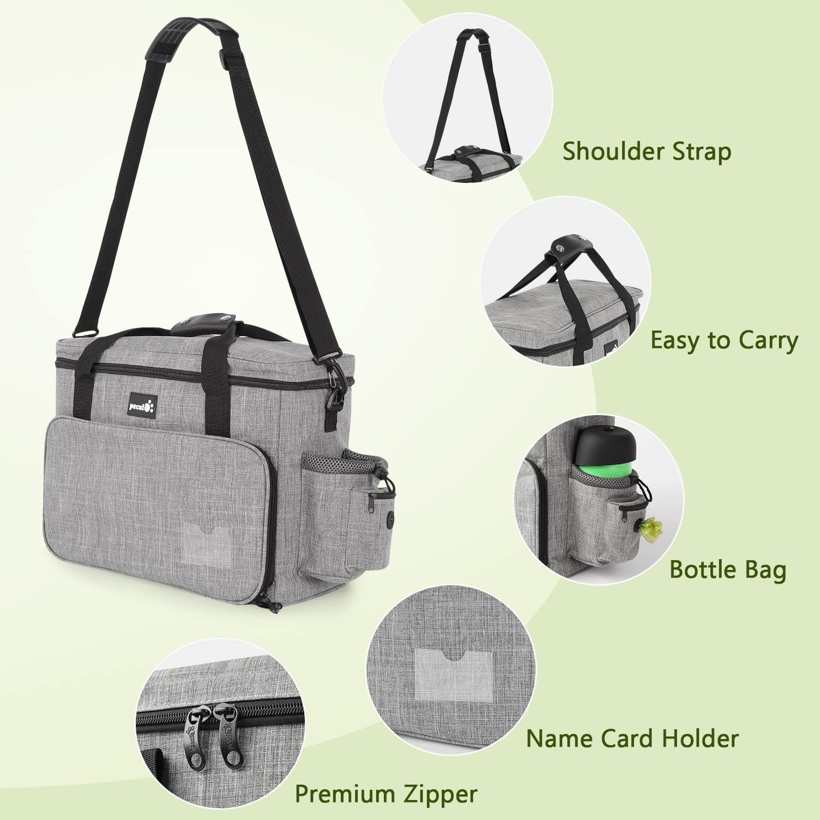 Pecute Borsa da Viaggio per Cani Grande,Borsa da Viaggio Portatile per Cane con 2 Ciotole Pieghevoli in Silicone, 2 contenitori per Alimenti, per Il Campeggio, Escursionistico,Viaggio