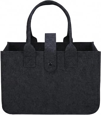 Felt Shopping Basket with Handle, Foldable, 30 x 20 x 18 cm, Felt Bags, Shopper, Storage Basket, Small, Black Handle Bag for Shopping, Going Out, Storage, Picnic, Work