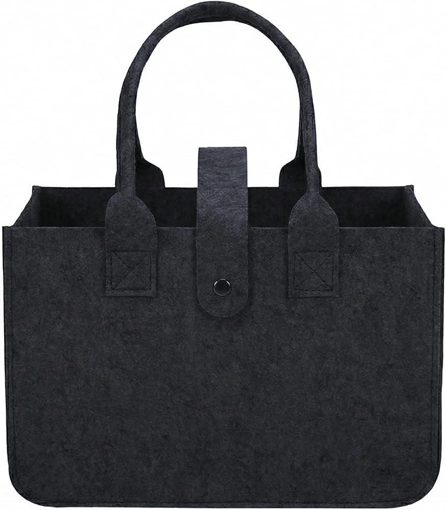 WLICCHS Filztasche Einkaufskorb mit Henkel Faltbar, 30x20x18cm Filztaschen Shopper, Aufbewahrungskorb klein geeignet, Schwarz Henkeltasche zur