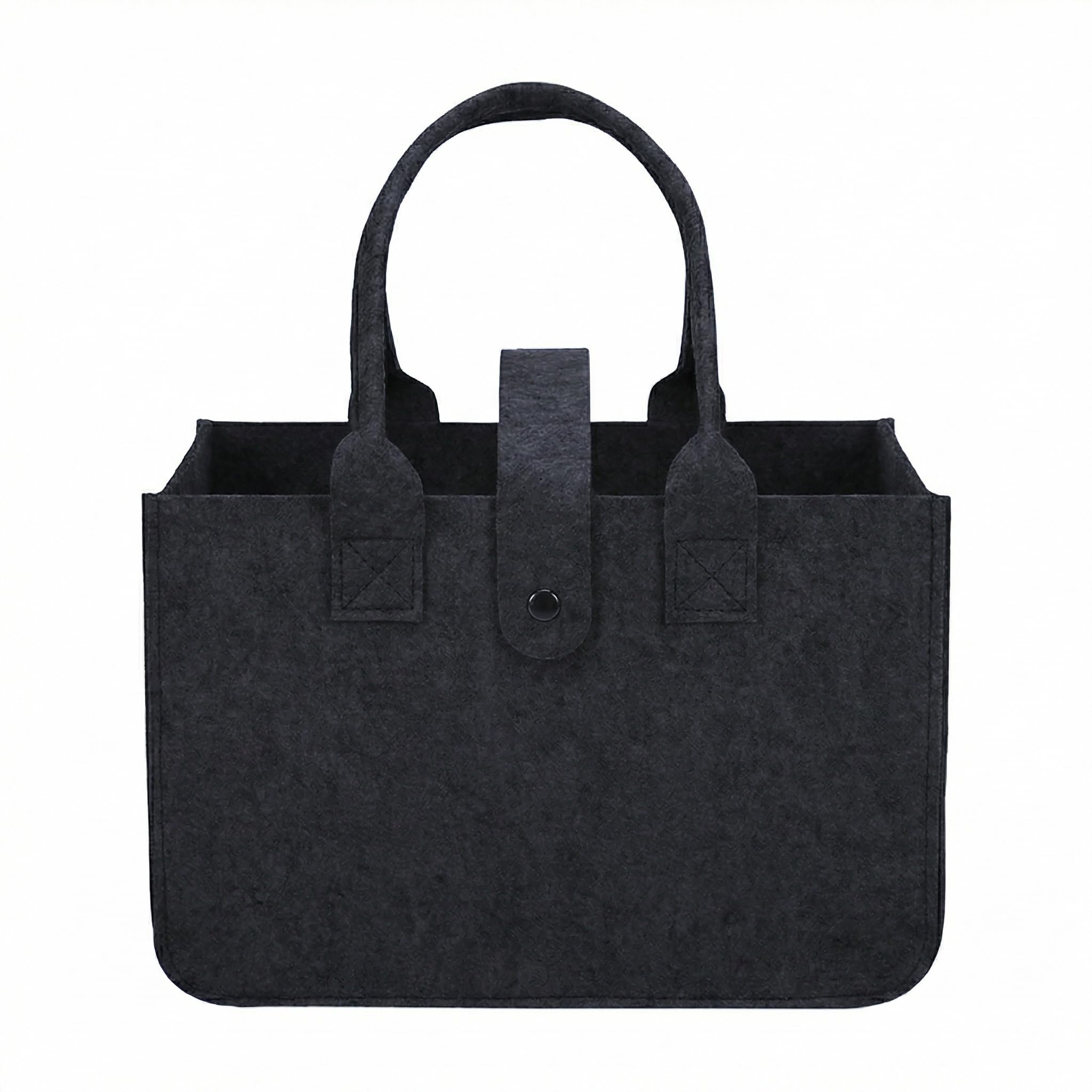 WLICCHS Felt Shopping Basket with Handle, Foldable, 30 x 20 x 18 cm, Felt Bags, Shopper, Storage Basket, Small, Black Handle Bag for Shopping, Going Out, Storage, Picnic, Work