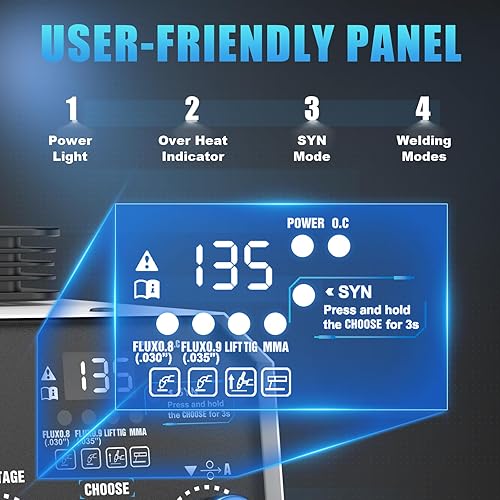 Miniatura 10 de AZZUNO Soldador MIG 110V/220V, 200A 8 en 1 Máquina de soldadura de núcleo de flujo MIG/Gas MIG/MAG/Aluminio MIG/Spot MIG/Spot MIG/Lift TIG/Stick