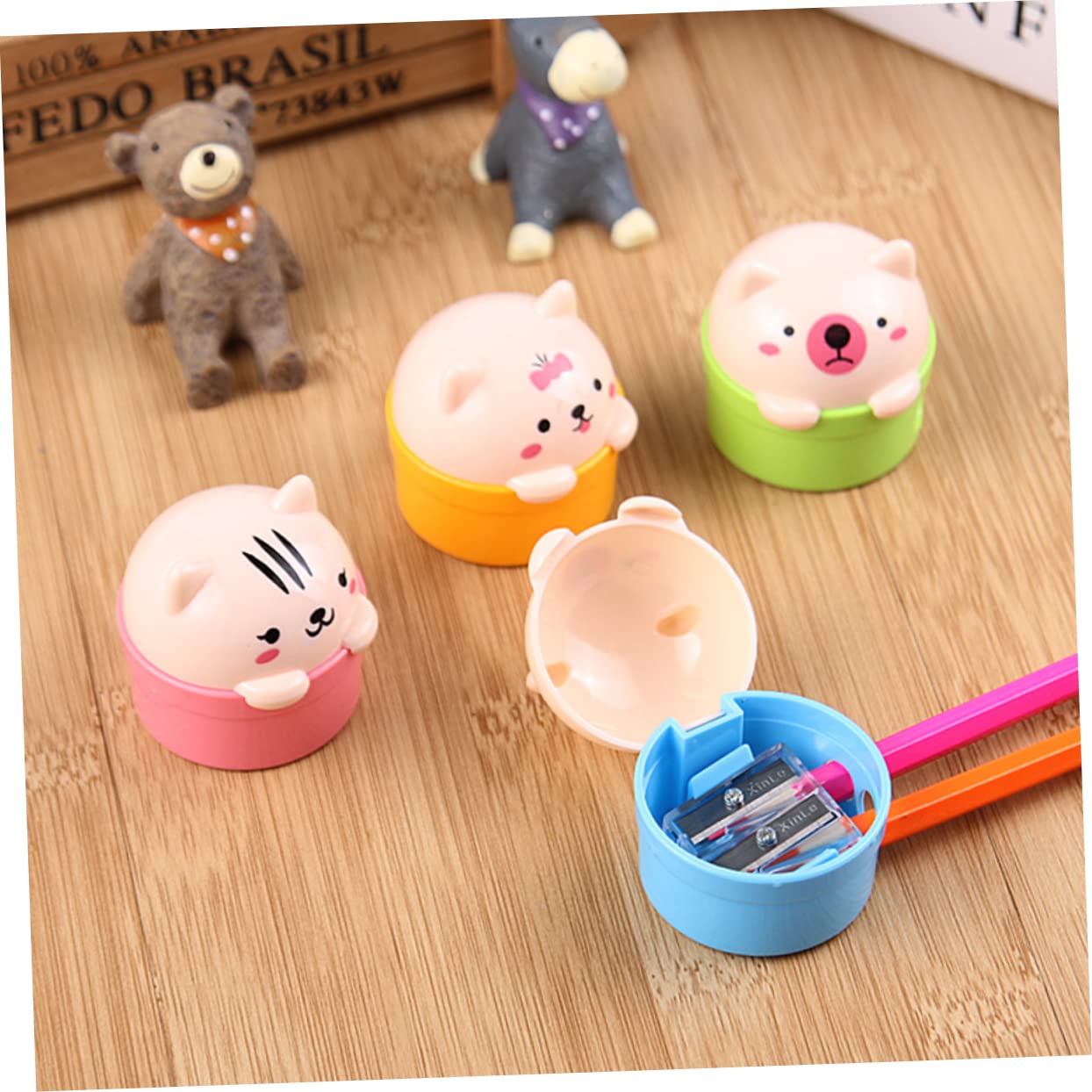 Set Di 3 Temperamatite A 2 Fori Per Ragazzi E Ragazze Piccolo E Portatile A Tema Cartone Animato Con Gatto E Orso Senza Impugnatura 8 Pezzi * 3 Casuali