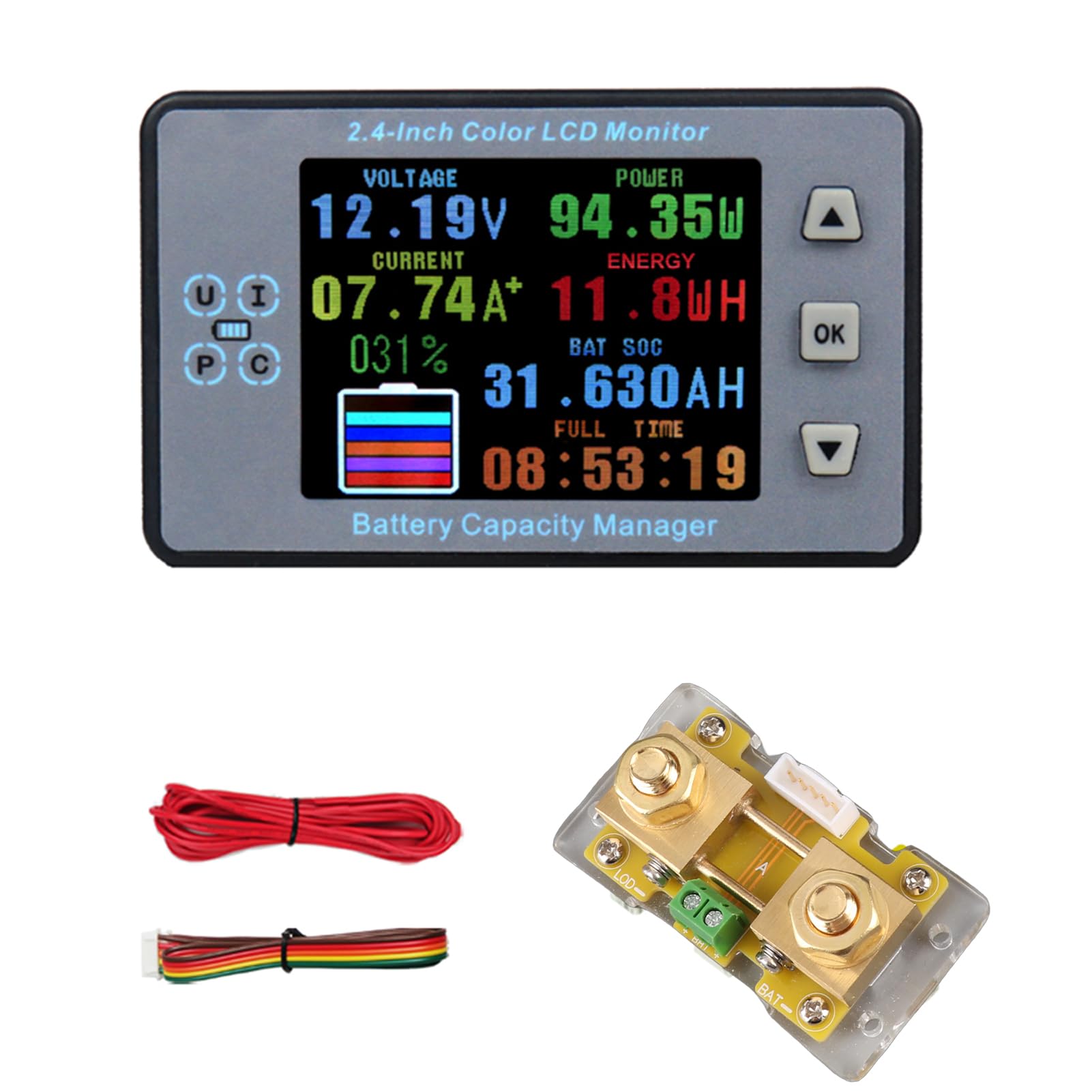 Kulometr z Kolorowym Ekranem LCD o Przekątnej 2,4 Cala do Akumulatorów Samochodowych RV z Dwukierunkowym Wykrywaniem Prądu (#2)