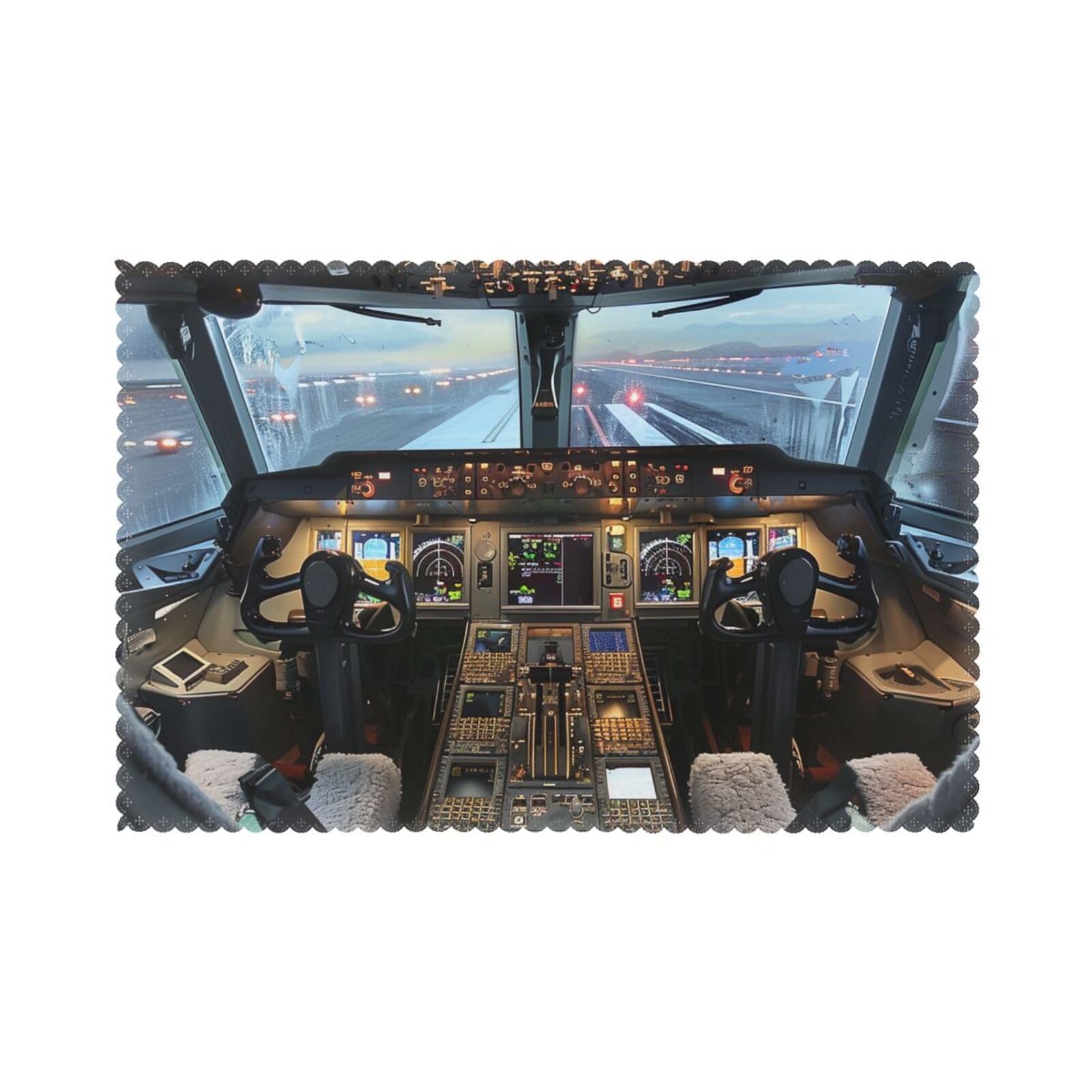 Airplane Cockpit Printed Placemat Heat Resistant Place Mats Set of 6 PCS Washable Kitchen Table Mats, 12x18 Inch
