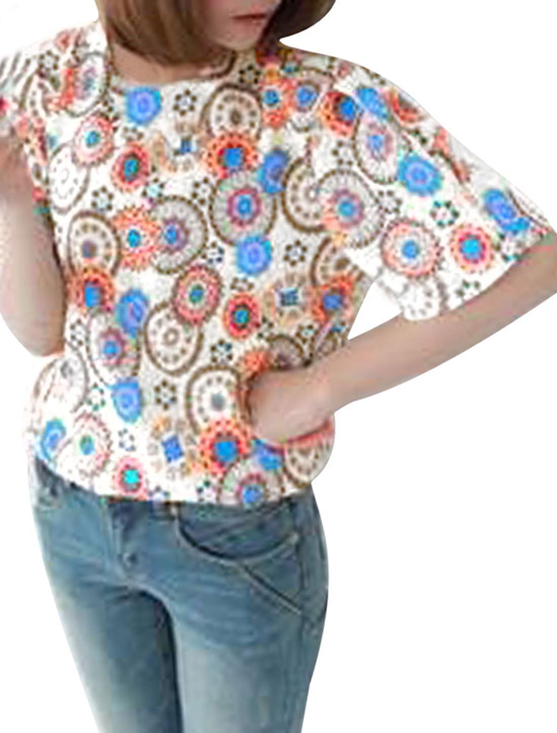 Lady Clock Design Short-sleeved Loose Tops Blouses