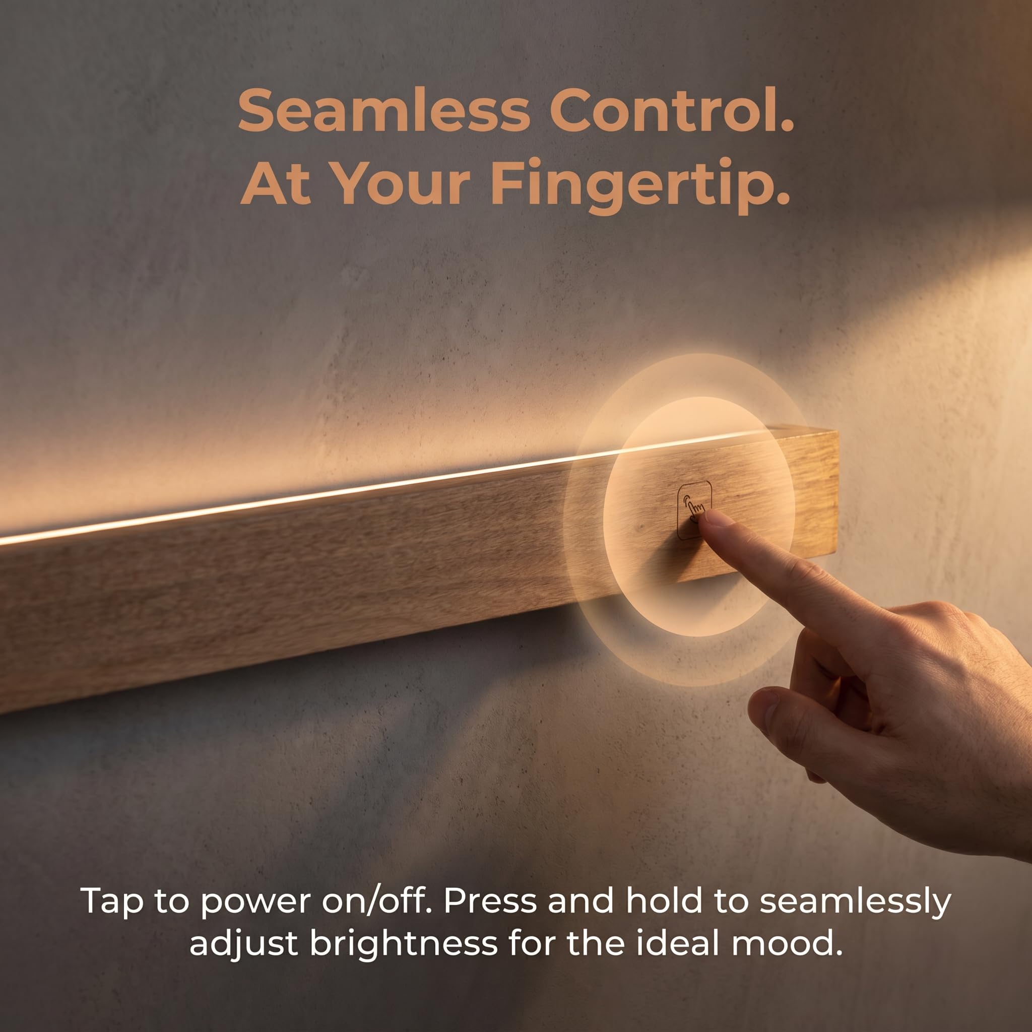 BARCELONA LED Aplique Pared Madera LED 24W Regulable 100cm | Acabado Natural, Luz Cálida 3000K, Uso Interior, Control Táctil, Estilo Nórdico