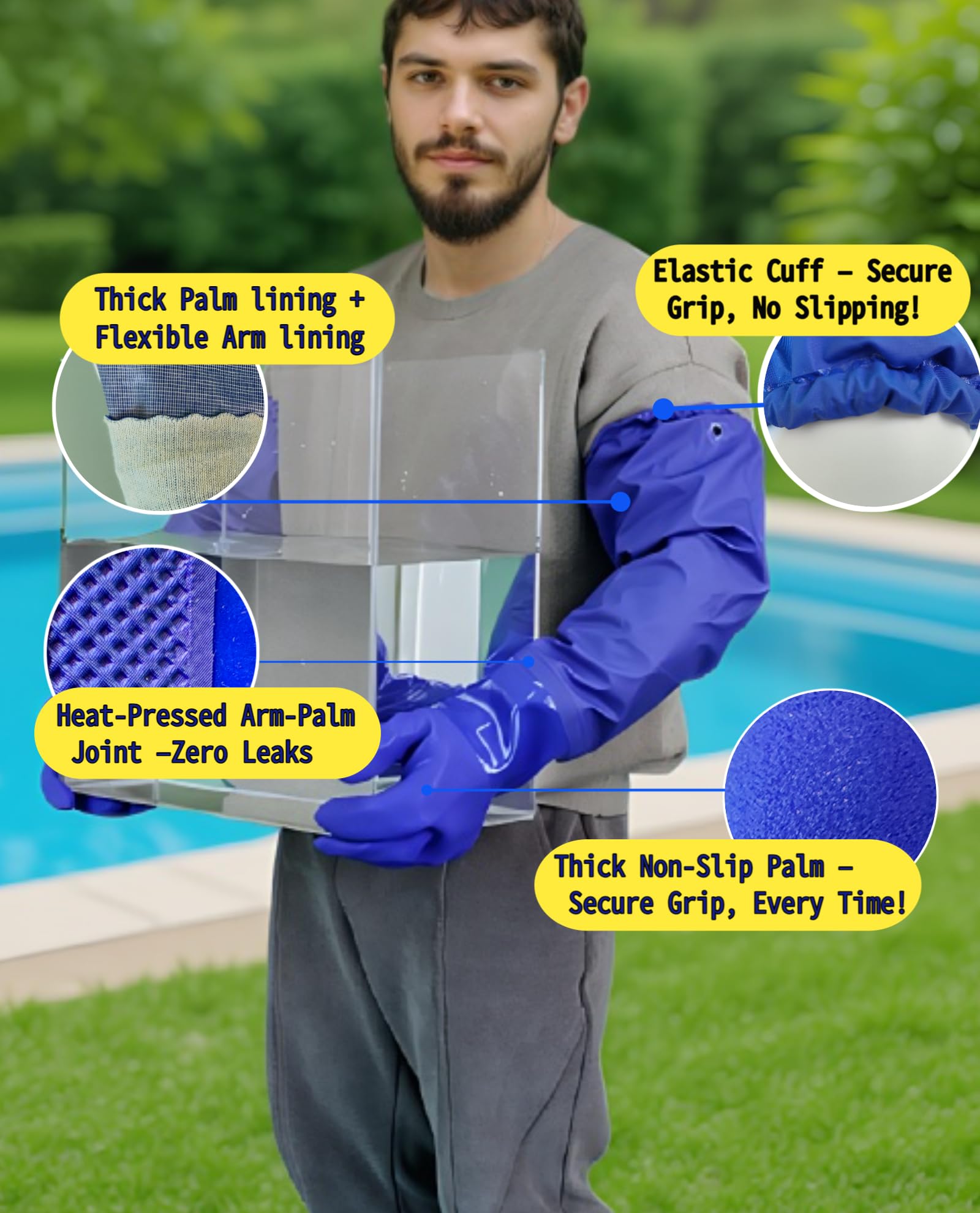LIICHAAO 2 pares de guantes largos impermeables, guantes de limpieza de hiedra venenosa, piscina de acuario, resistente a la abrasión (2 pares de estilo a juego (XL))